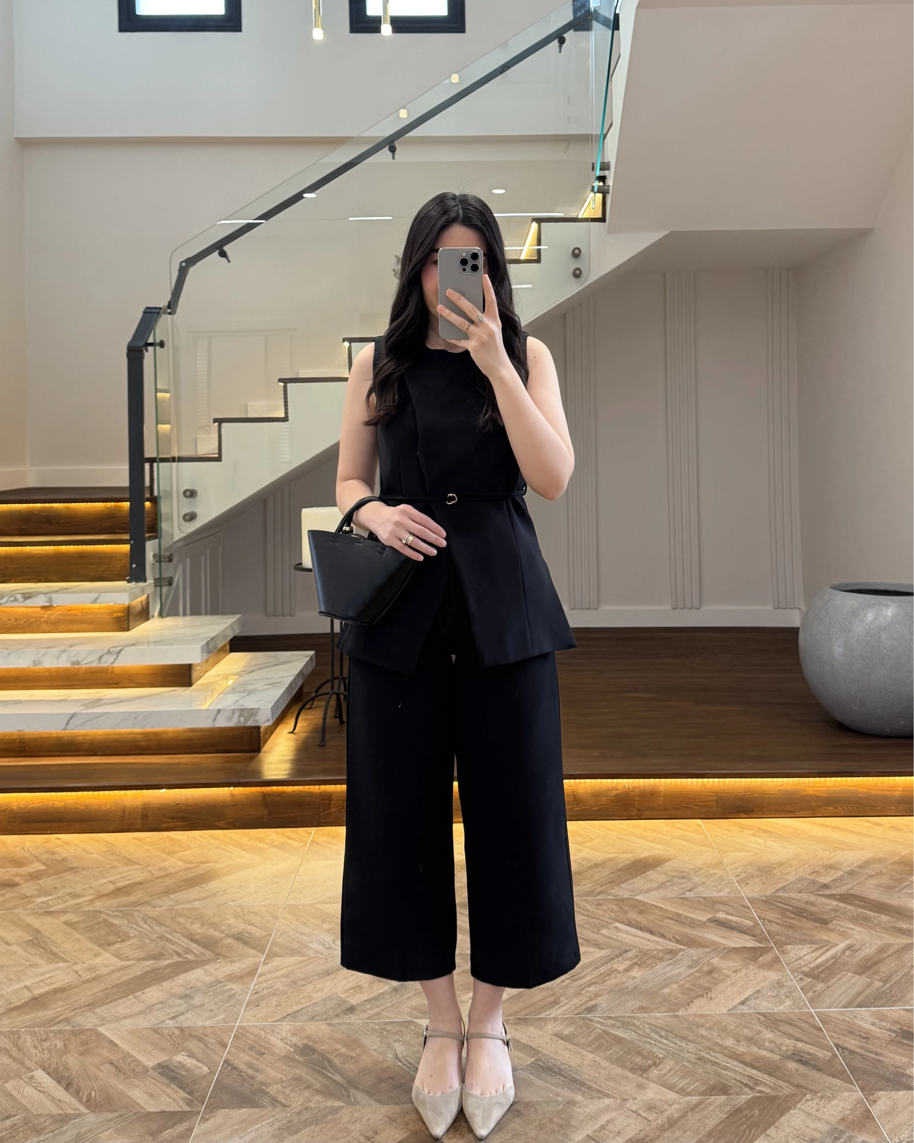 SİYAH SIFIR YAKA BAĞCIKLI YELEK PANTOLON TAKIM-267326