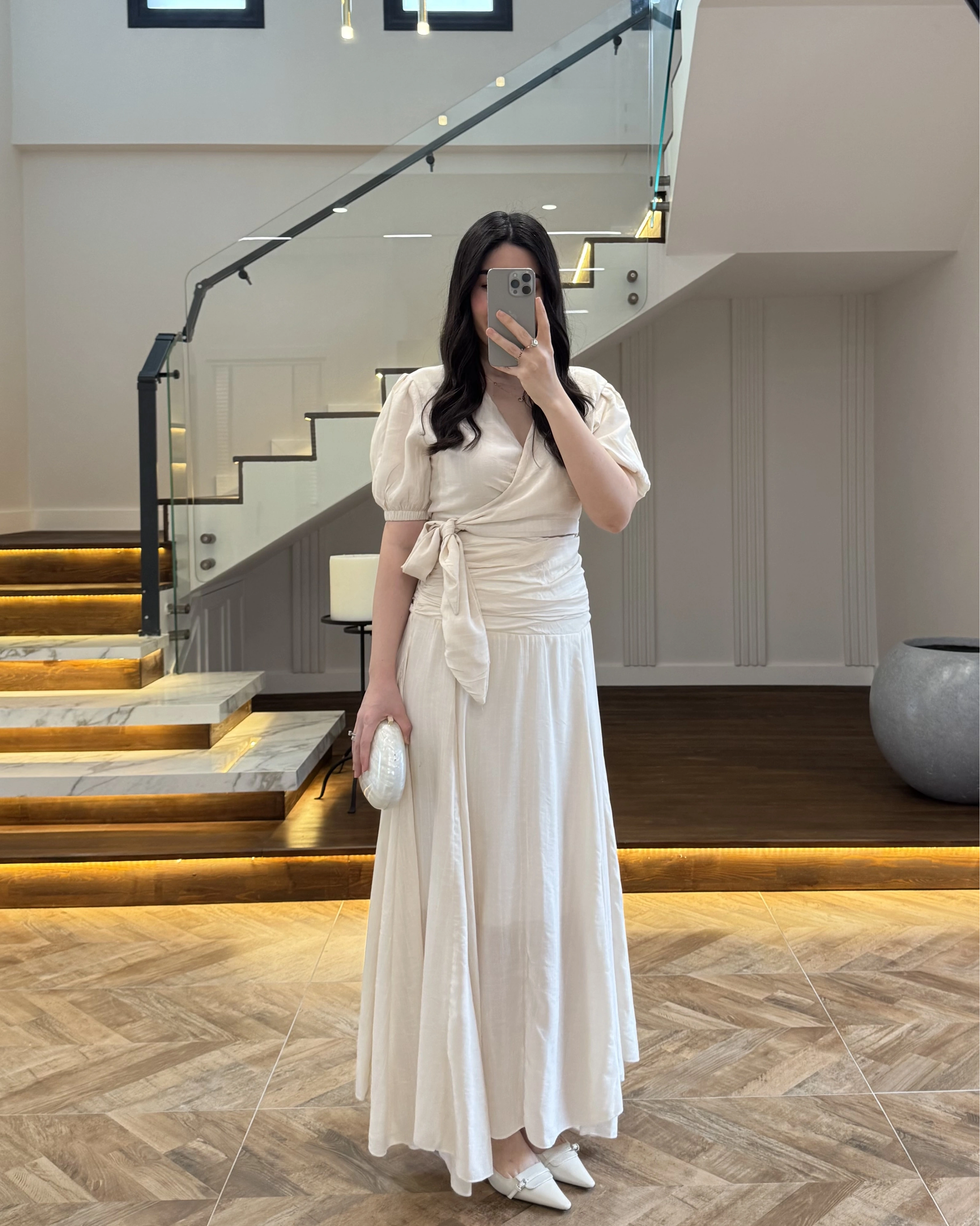 KRUVAZE BLUZ DRAPELİ ETEK TAKIM-260865
