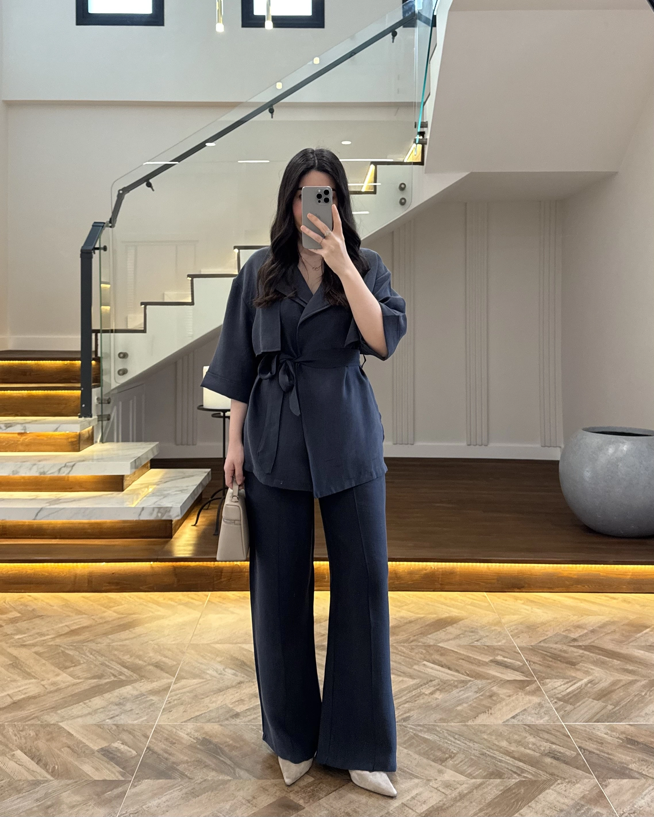 LACİVERT TENSEL YARIM KOL GÖMLEK PANTOLON TAKIM-267309