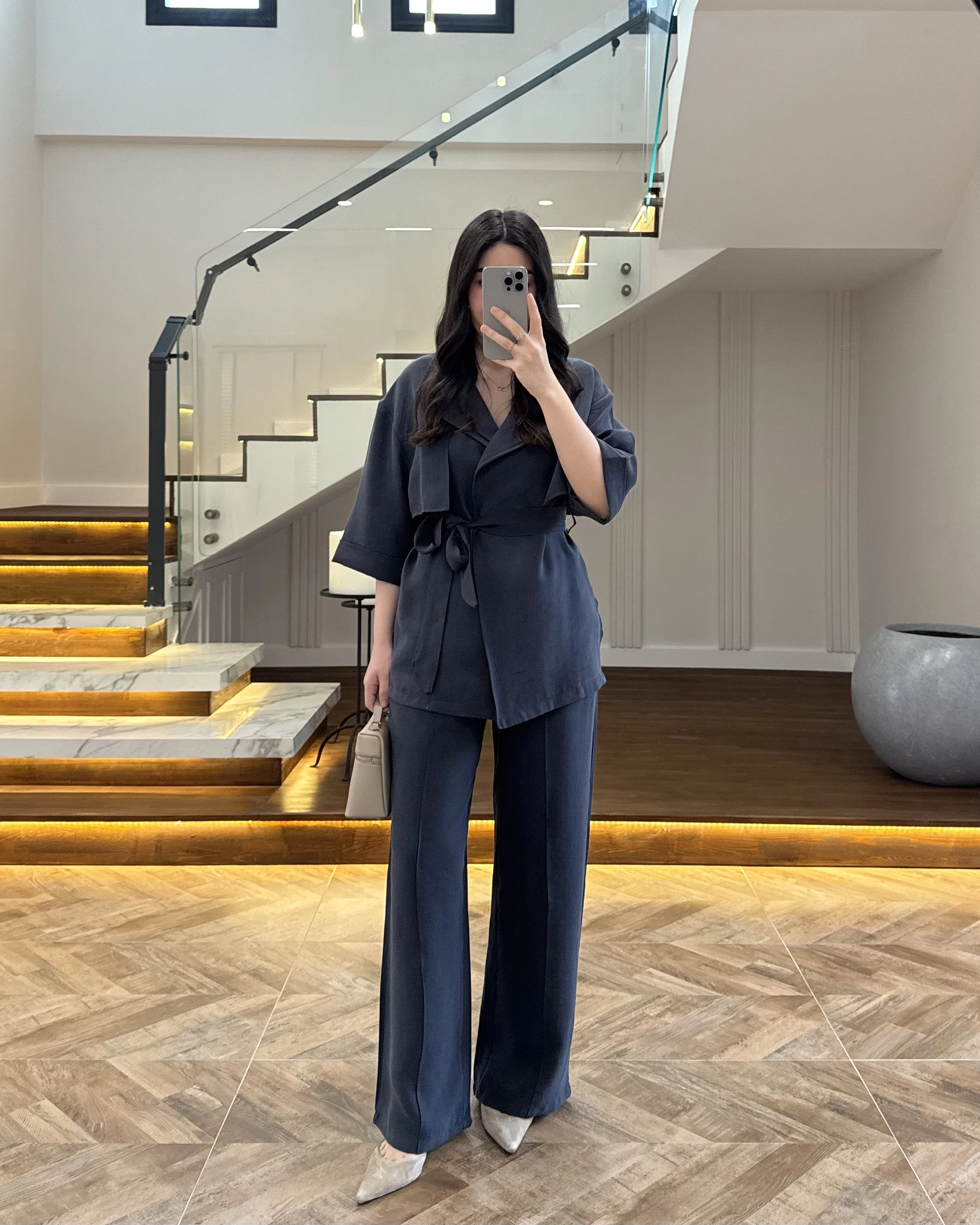 LACİVERT TENSEL YARIM KOL GÖMLEK PANTOLON TAKIM-267309
