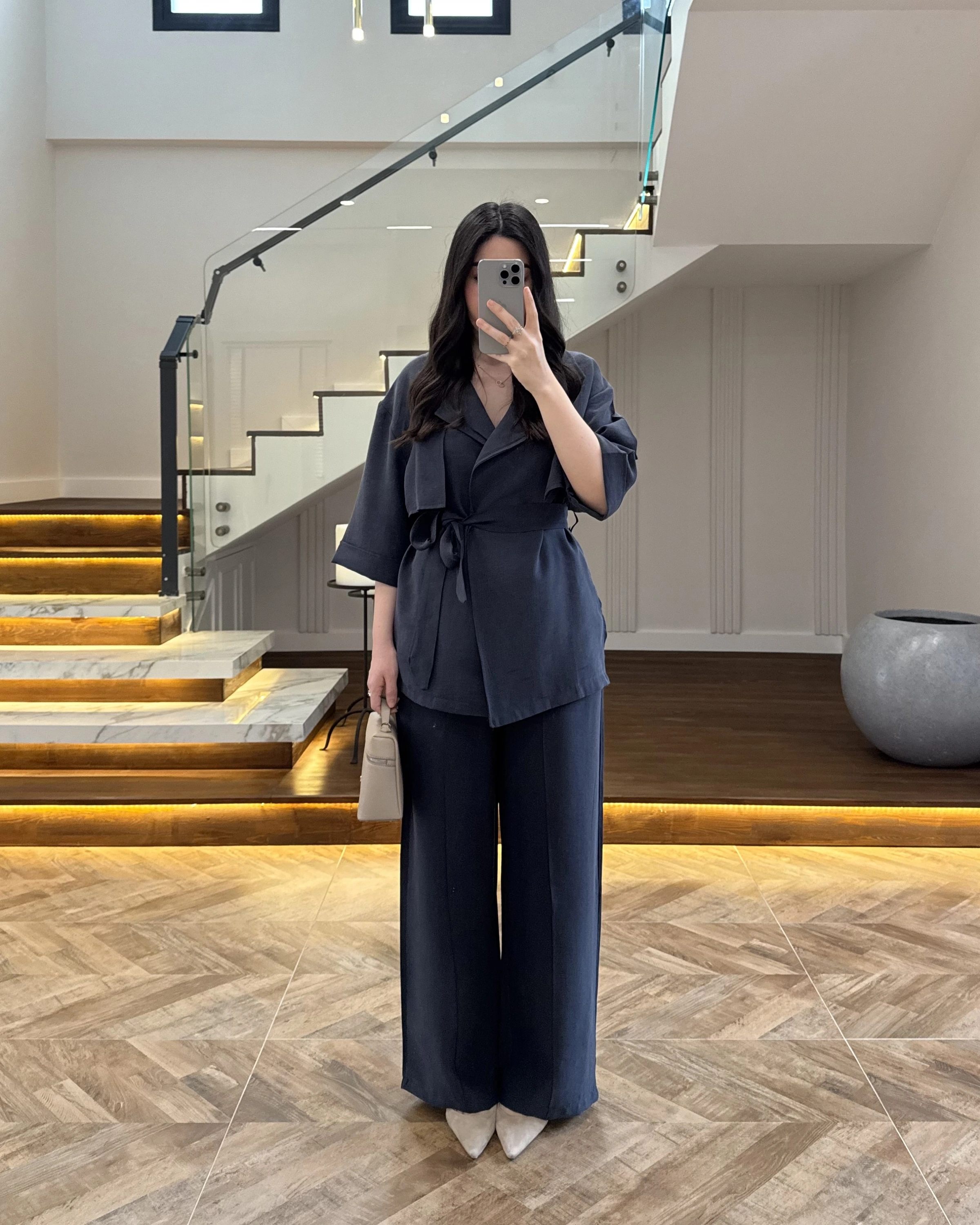 LACİVERT TENSEL YARIM KOL GÖMLEK PANTOLON TAKIM-267309
