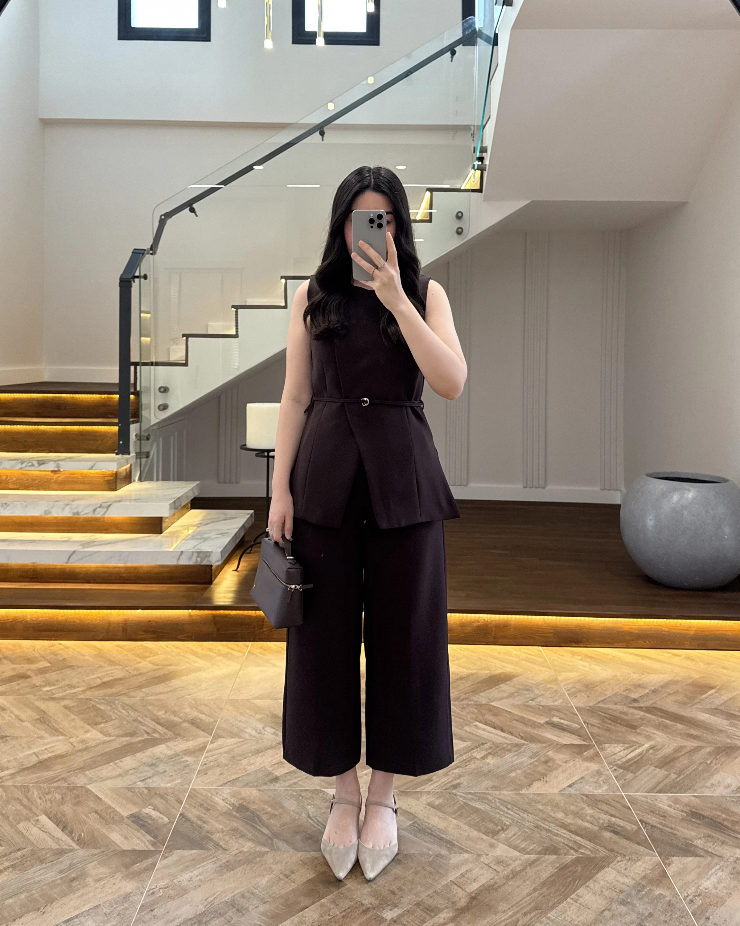 KAHVE SIFIR YAKA BAĞCIKLI YELEK PANTOLON TAKIM-267326