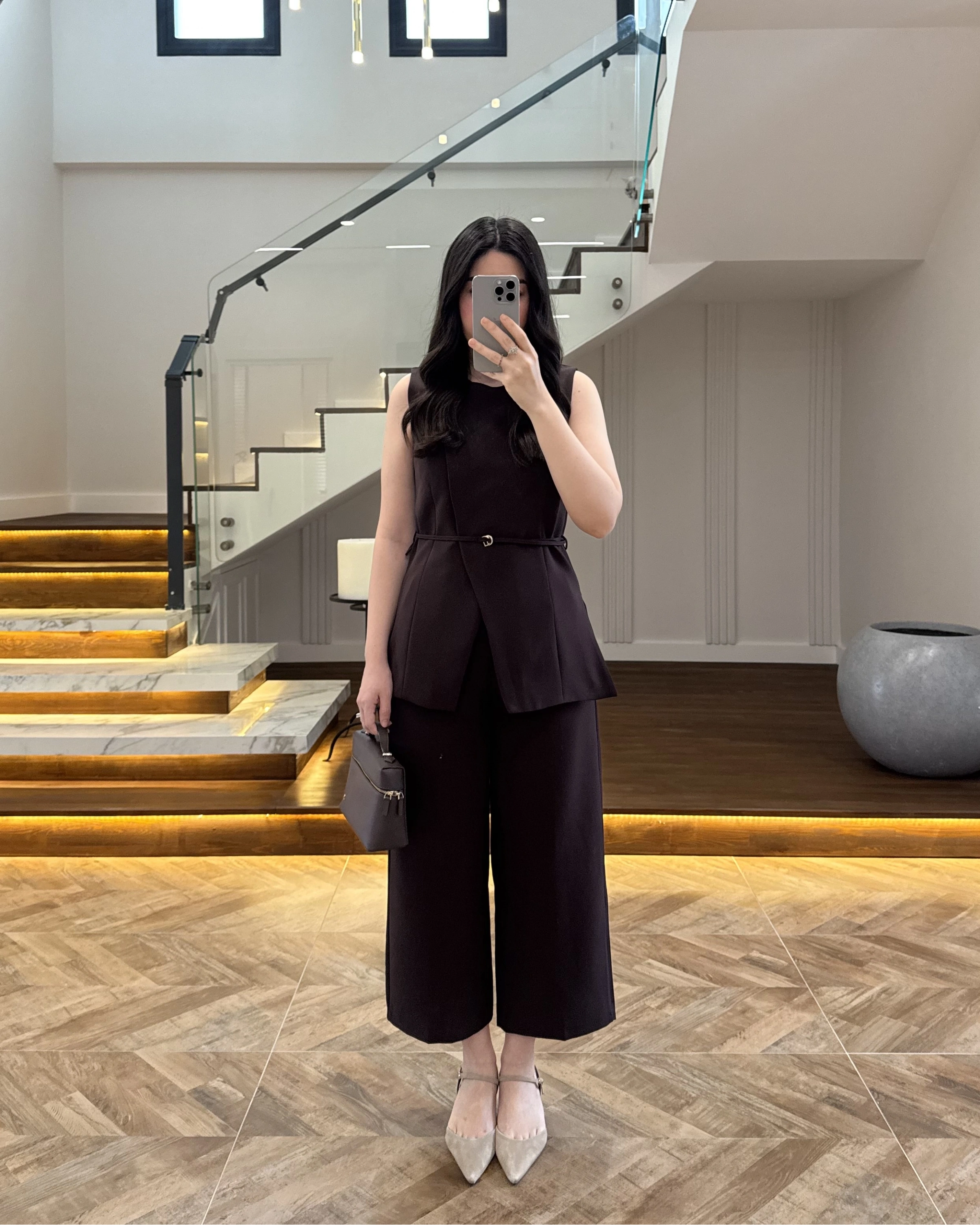 KAHVE SIFIR YAKA BAĞCIKLI YELEK PANTOLON TAKIM-267326