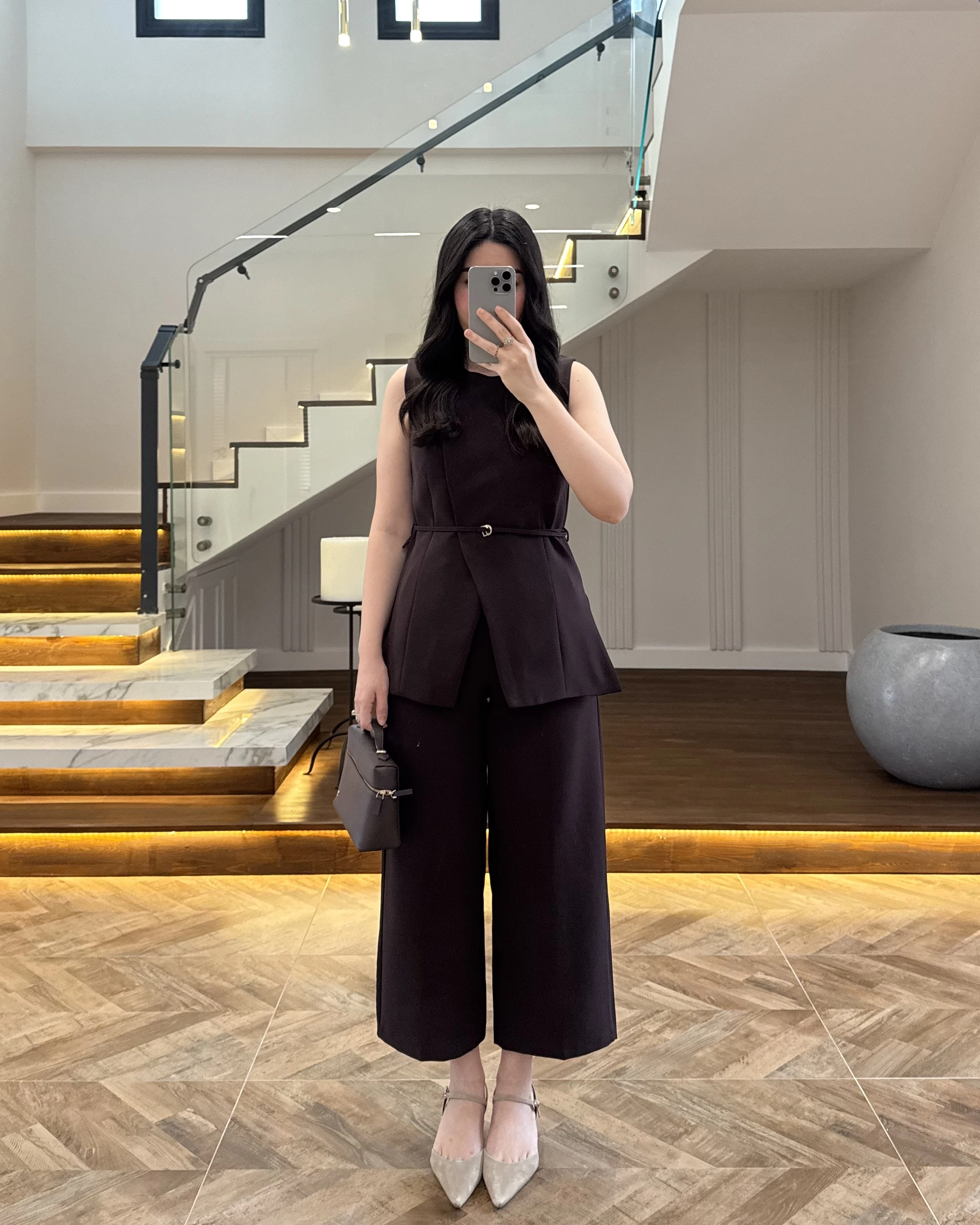 KAHVE SIFIR YAKA BAĞCIKLI YELEK PANTOLON TAKIM-267326