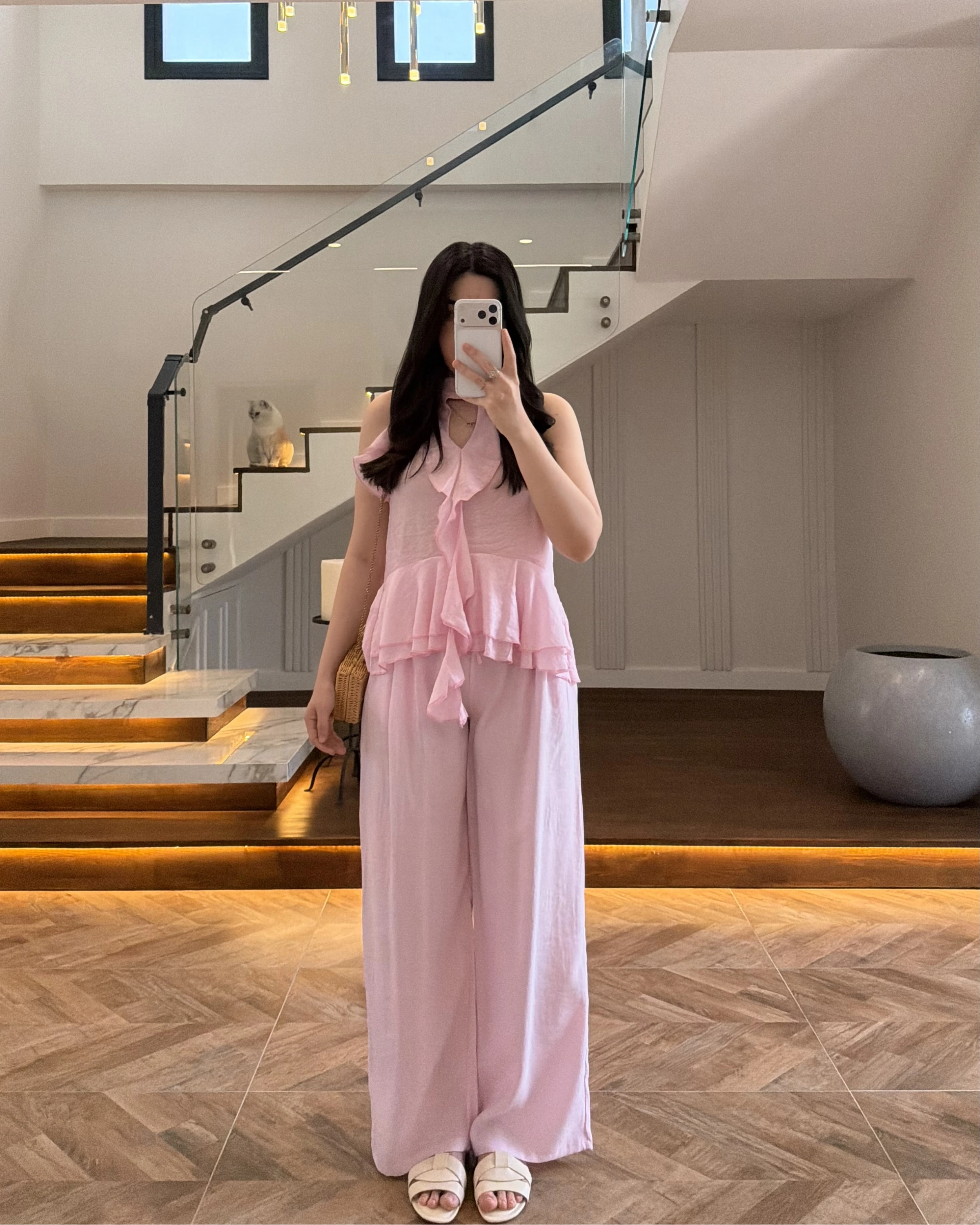 PEMBE YÜKSEK BEL MODAL PANTOLON -3720