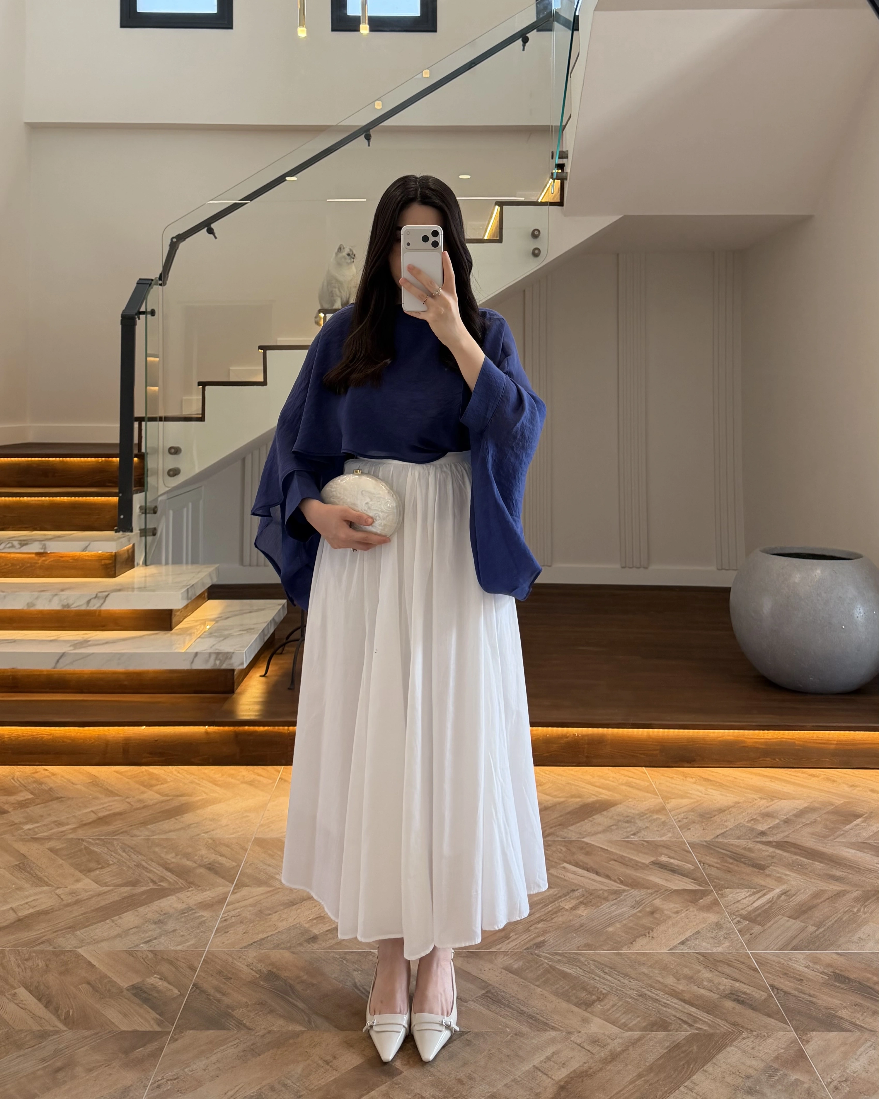 LACİVERT UÇUŞAN PELERİN BLUZ -5026