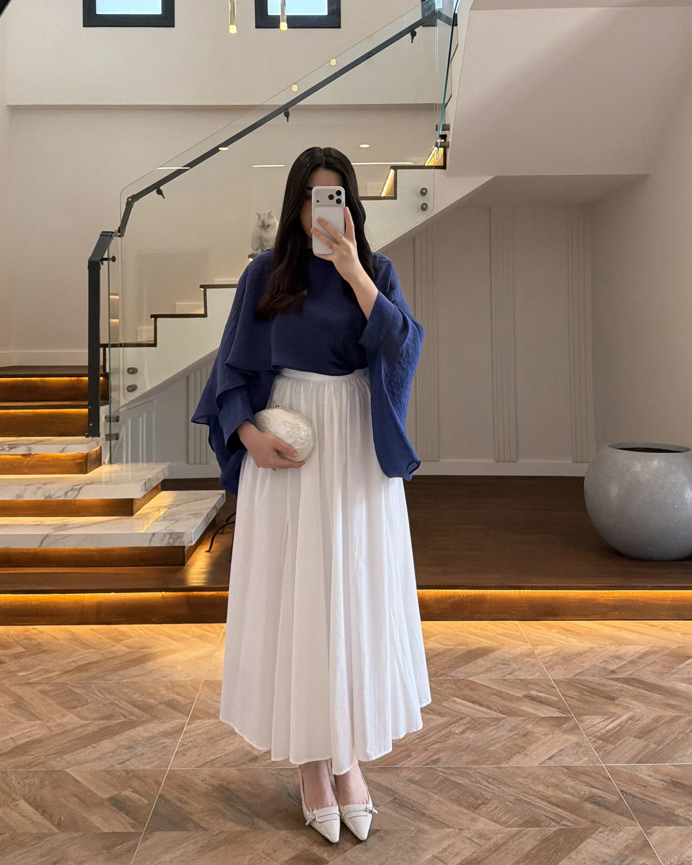 LACİVERT UÇUŞAN PELERİN BLUZ -5026