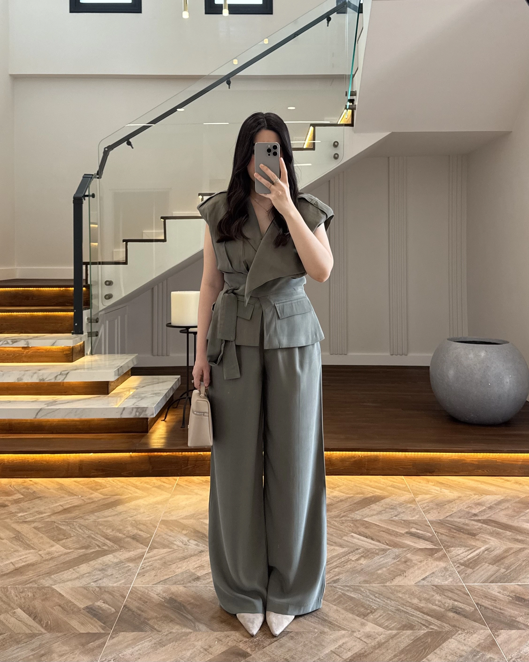 HAKİ BELİ KUŞAKLI YELEK PANTOLON TAKIM-580769