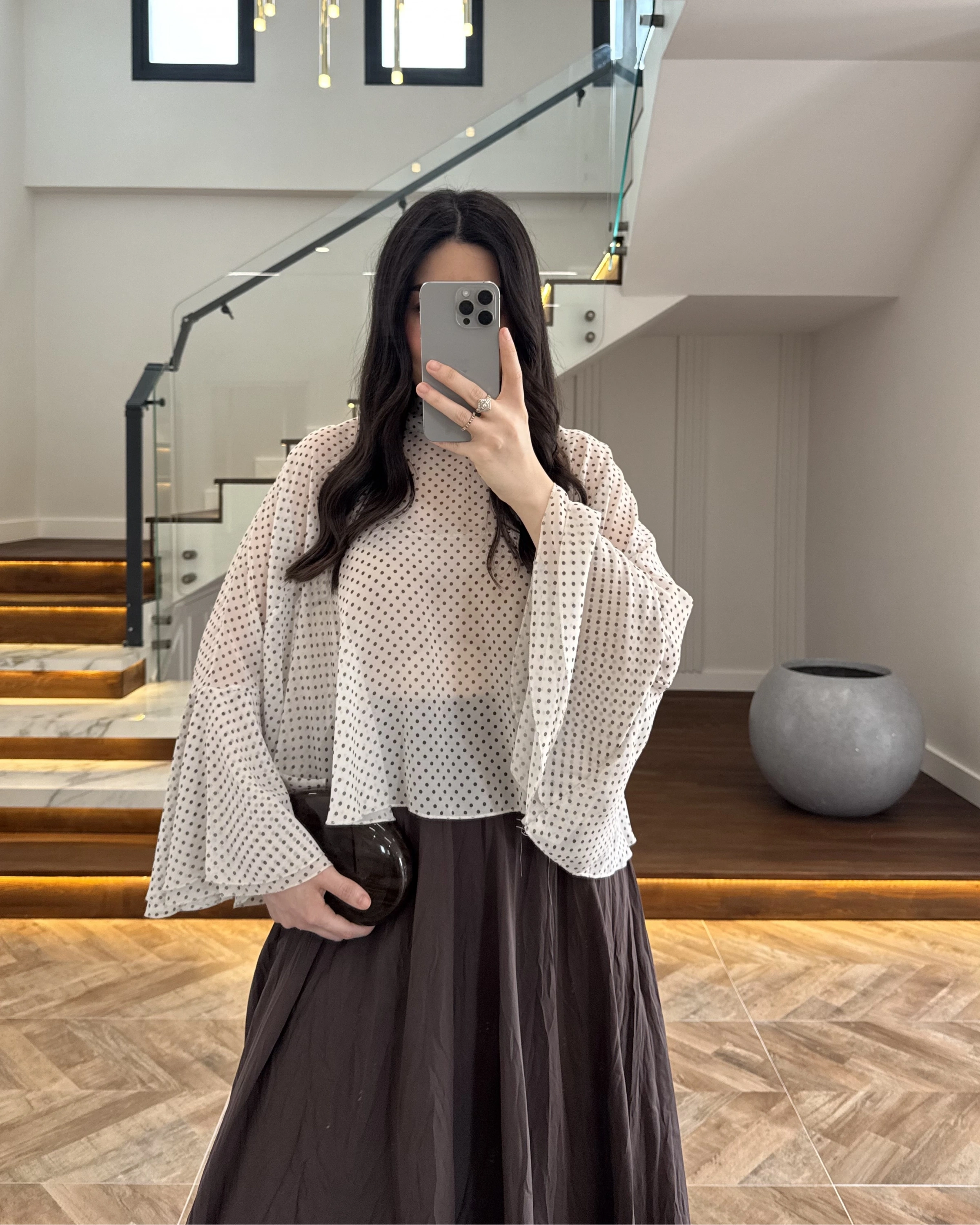 KAHVE PUANTİYELİ PANÇO BLUZ-5074