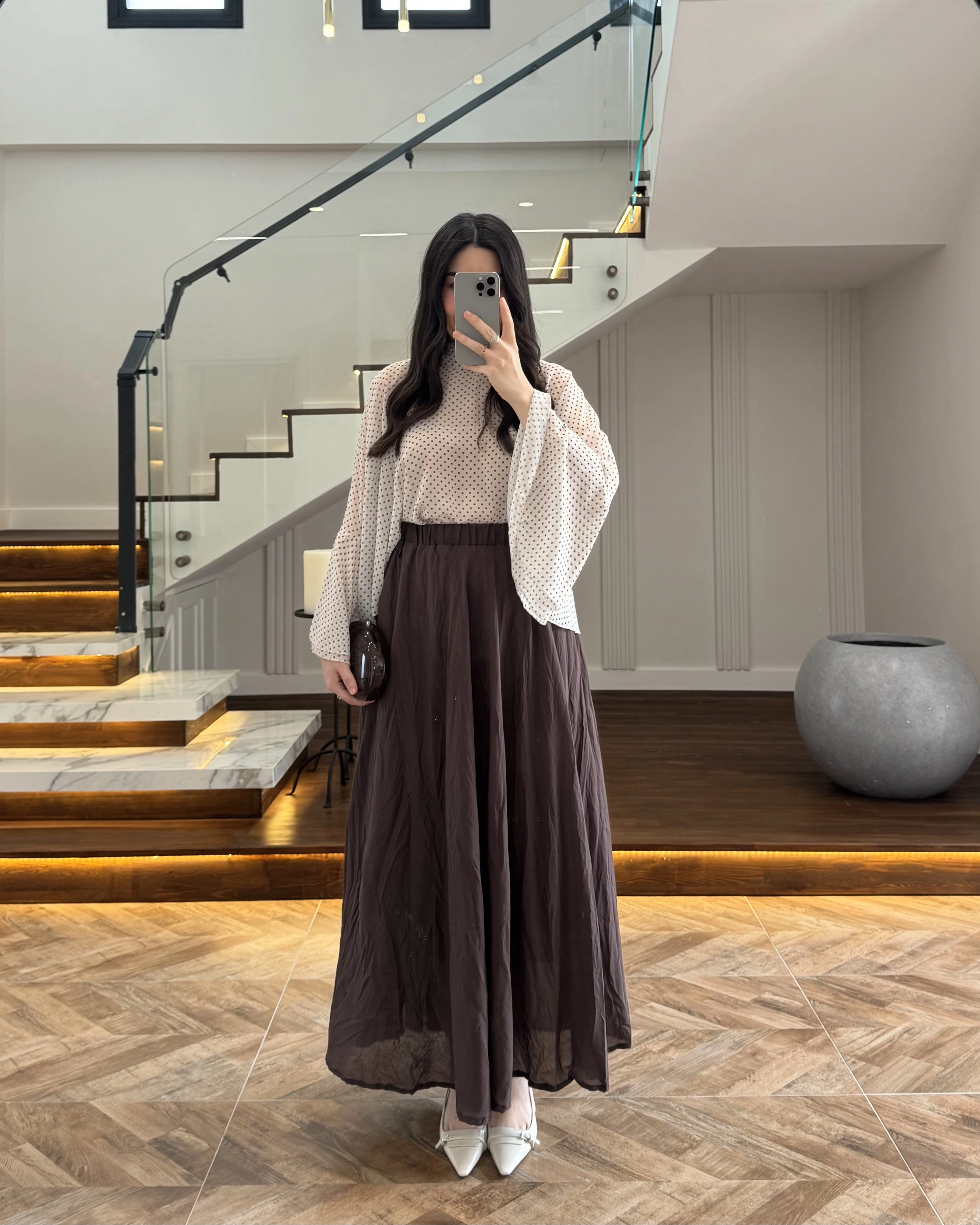 KAHVE PUANTİYELİ PANÇO BLUZ-5074