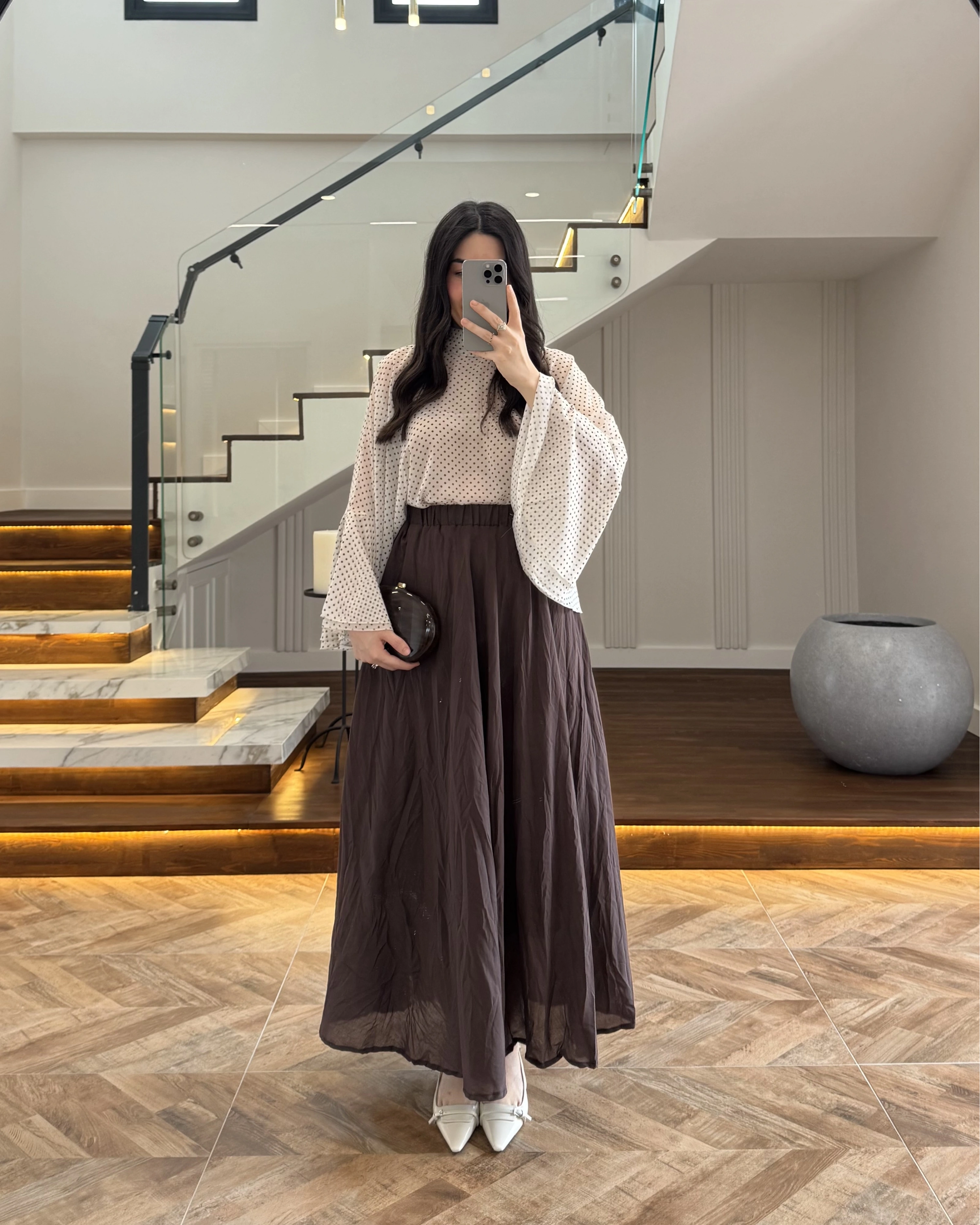 KAHVE PUANTİYELİ PANÇO BLUZ-5074