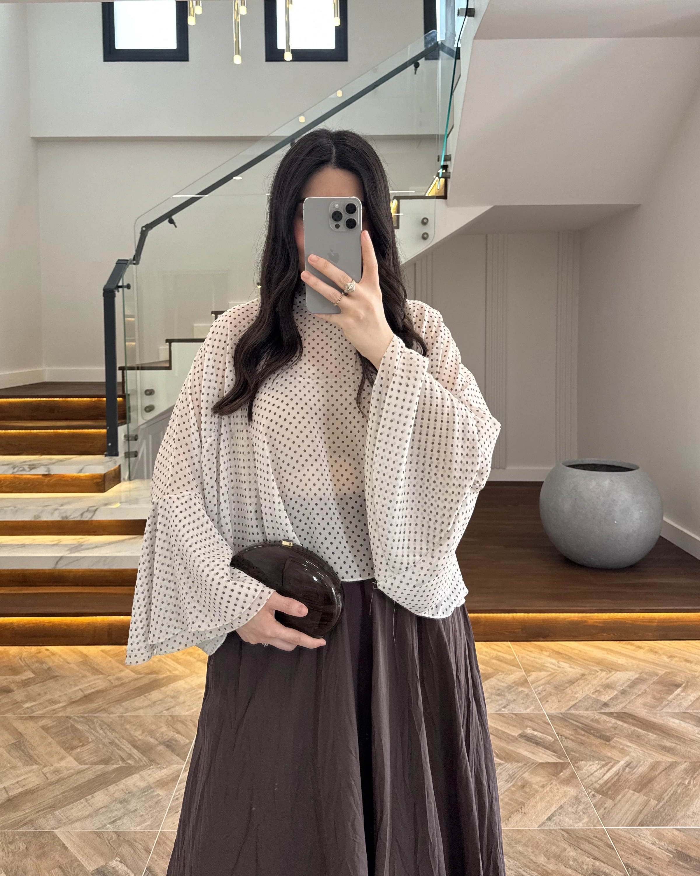 KAHVE PUANTİYELİ PANÇO BLUZ-5074