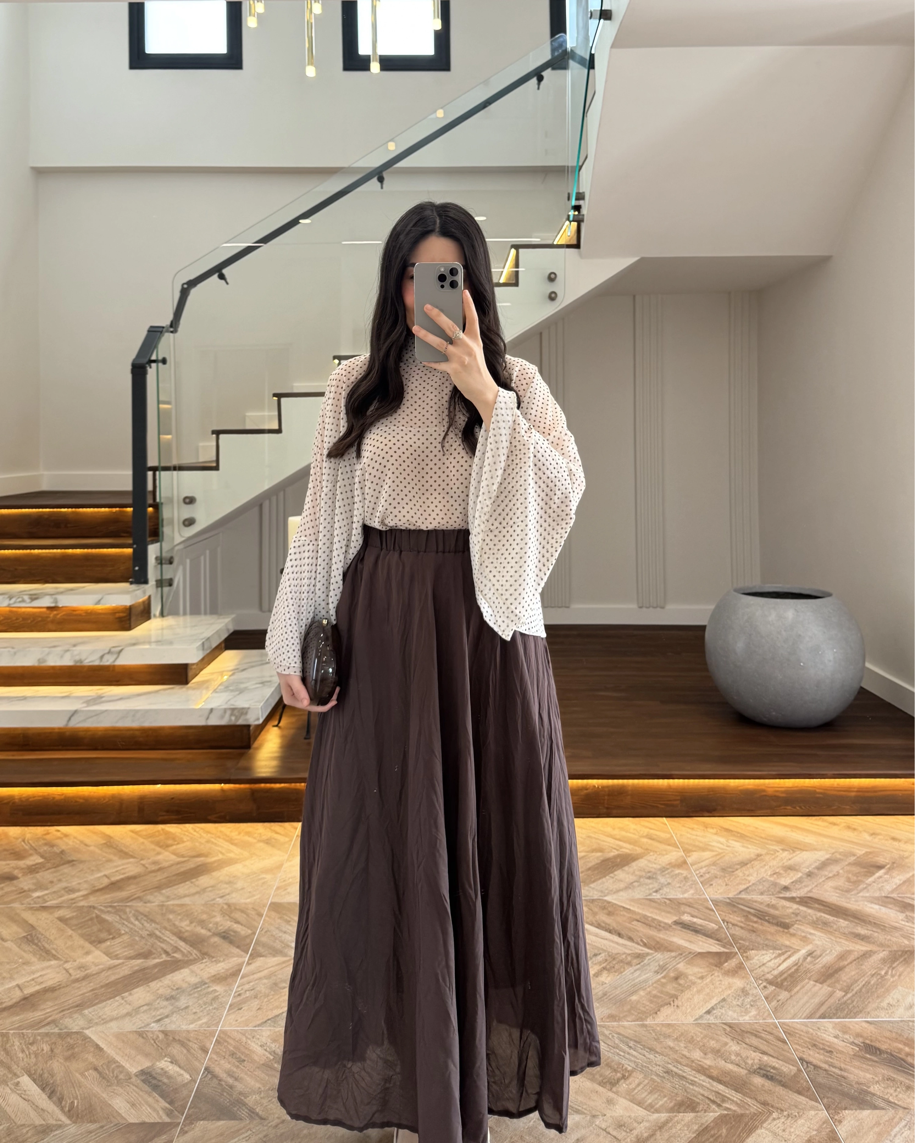 KAHVE PUANTİYELİ PANÇO BLUZ-5074
