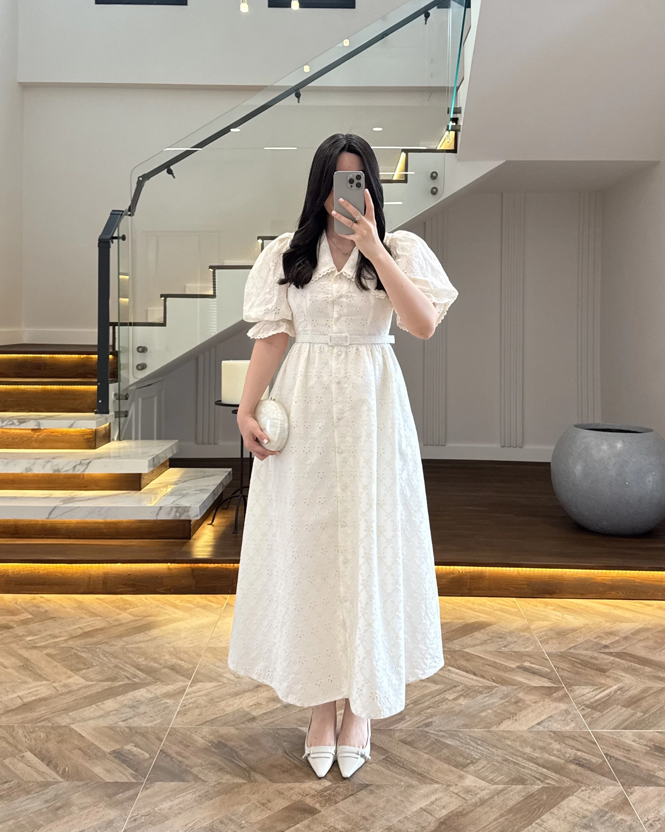 EKRU BEBE YAKA BALON KOL ELBİSE-8869