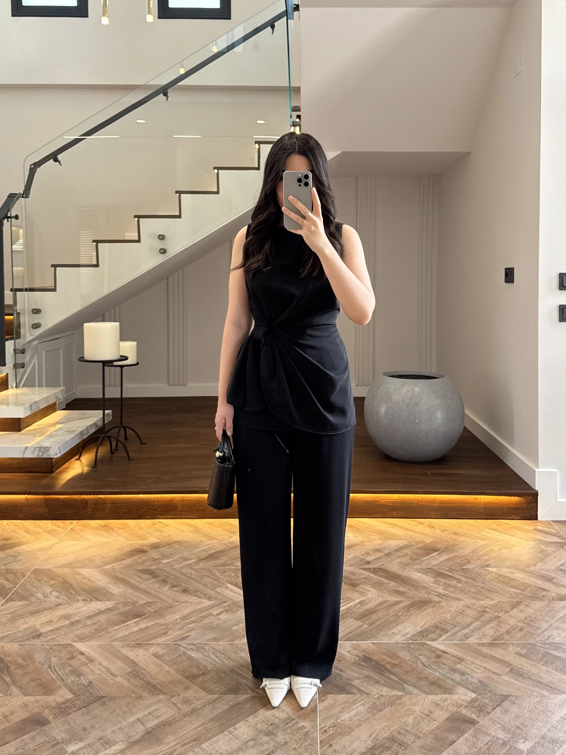 TASARIM BLUZ PANTOLON TAKIM SİYAH-9083