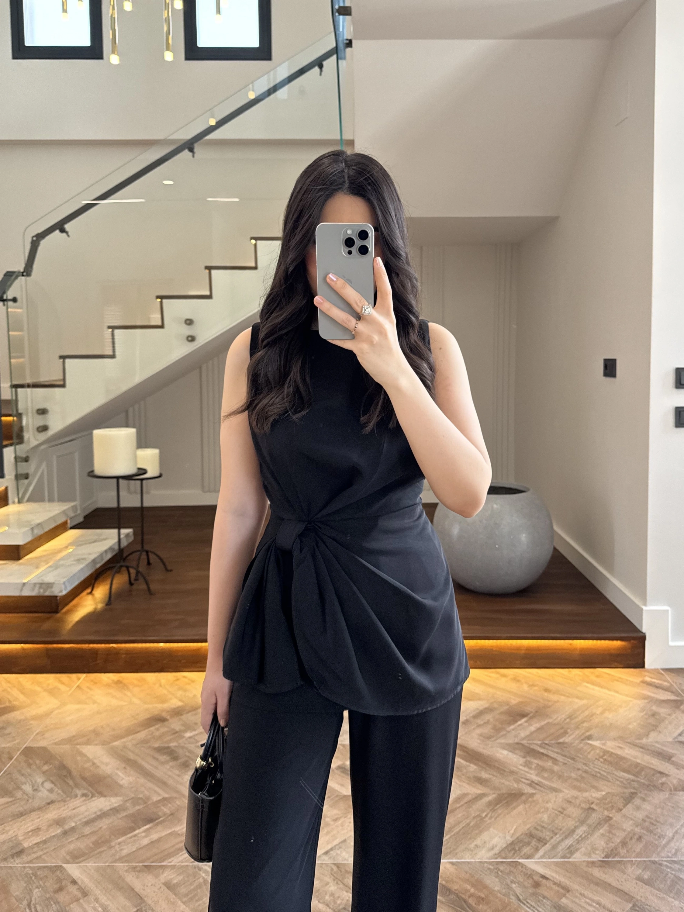 TASARIM BLUZ PANTOLON TAKIM SİYAH-9083