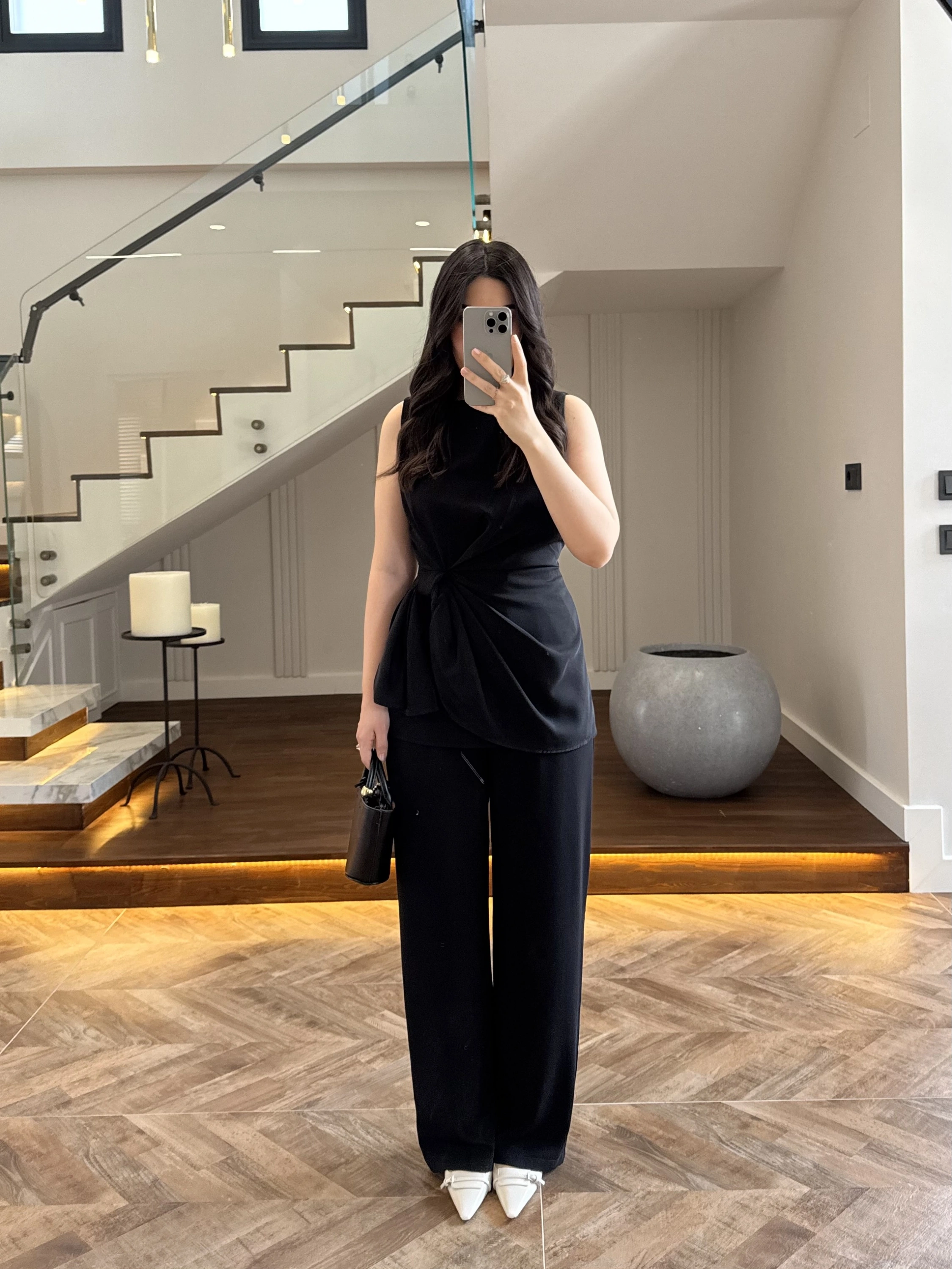 TASARIM BLUZ PANTOLON TAKIM SİYAH-9083