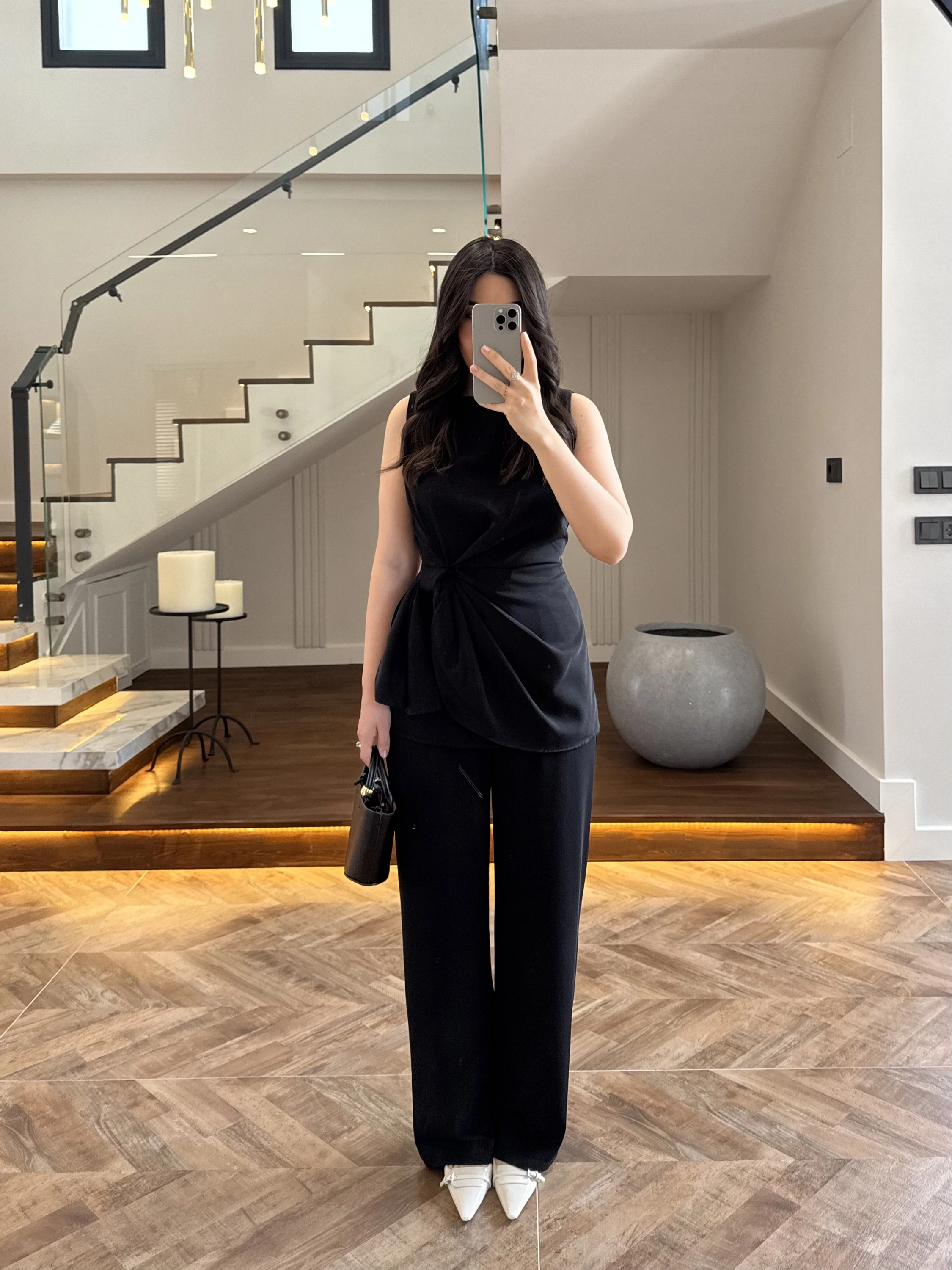 TASARIM BLUZ PANTOLON TAKIM SİYAH-9083