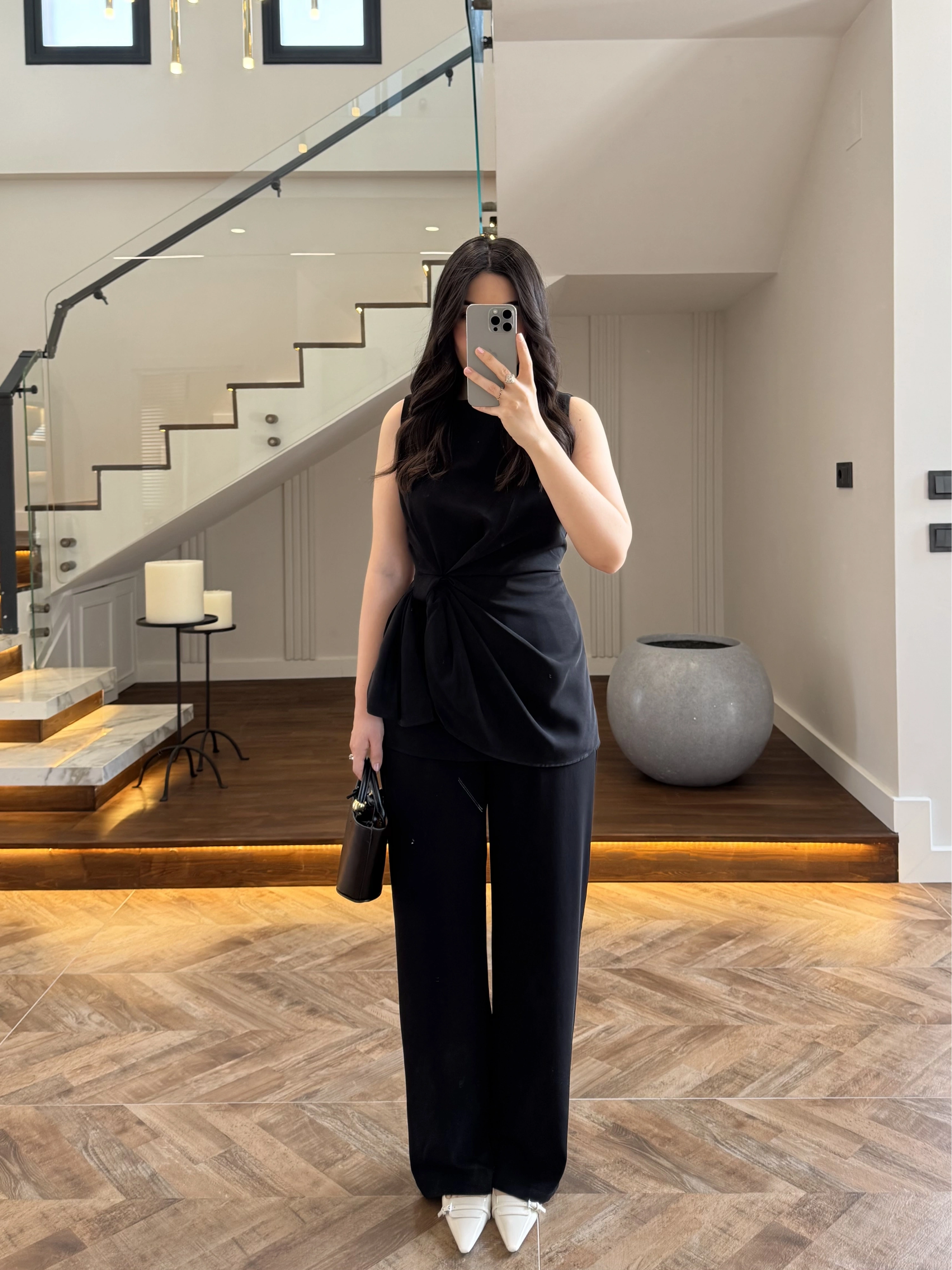 TASARIM BLUZ PANTOLON TAKIM SİYAH-9083