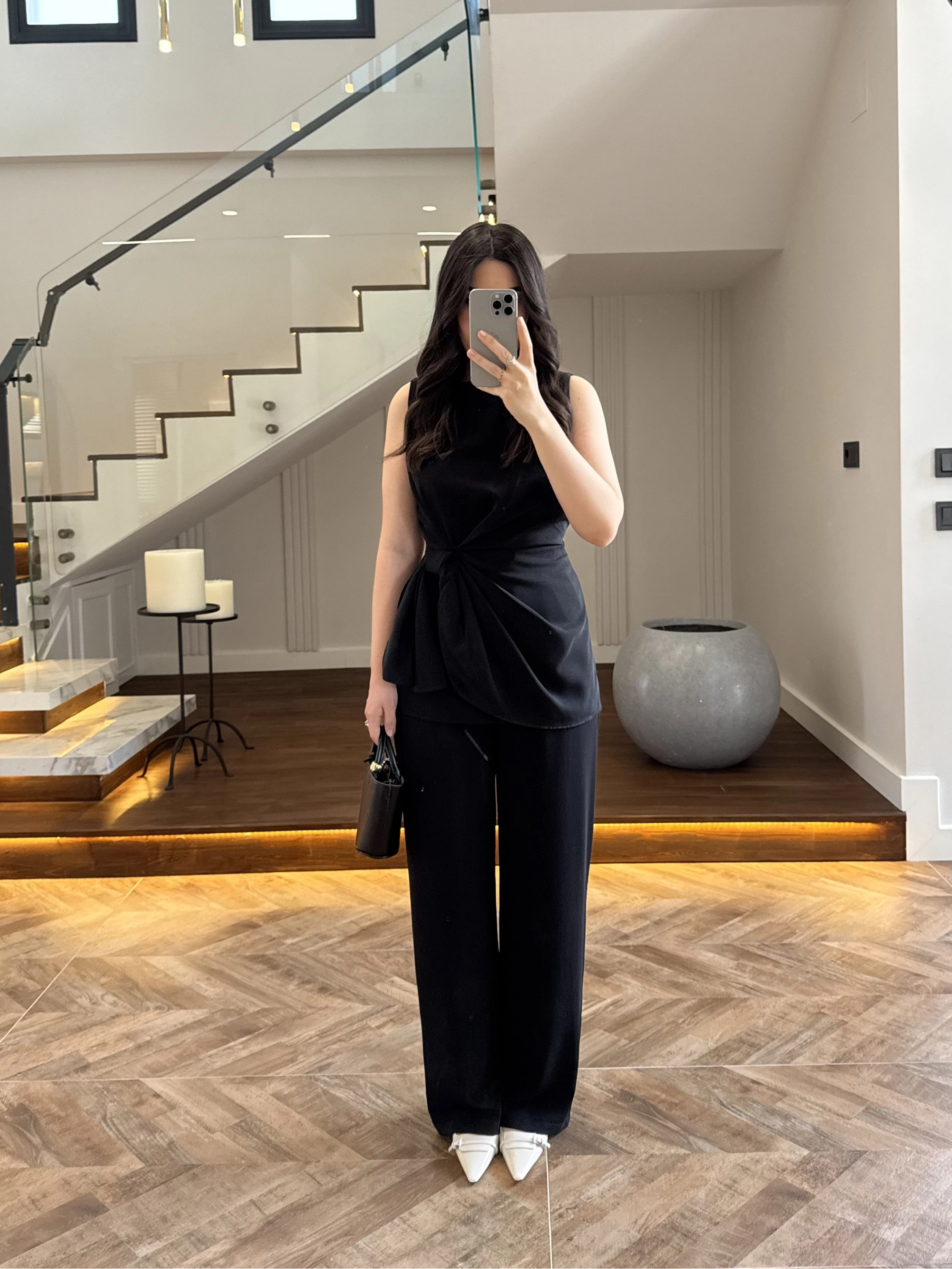 TASARIM BLUZ PANTOLON TAKIM SİYAH-9083