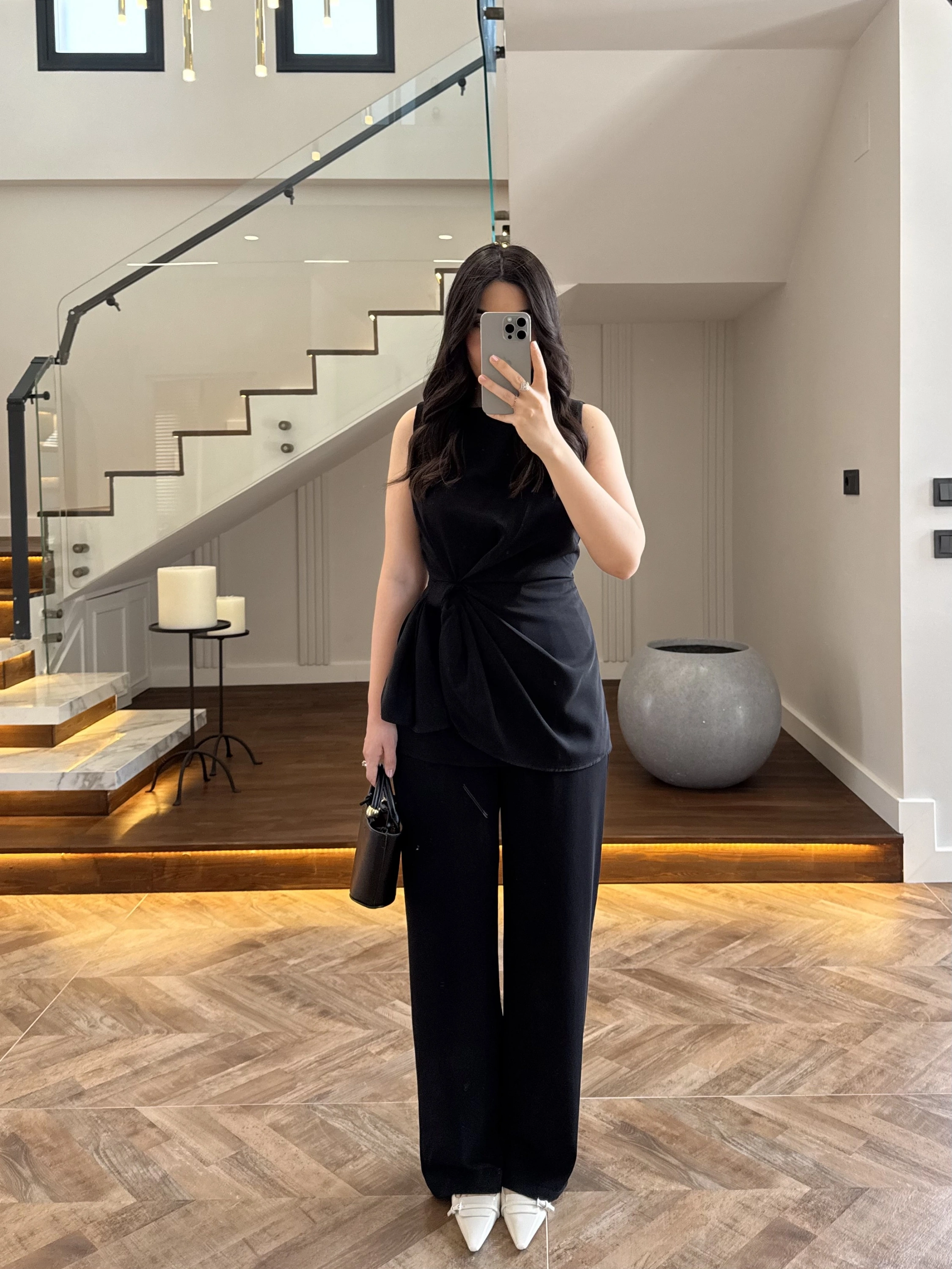 TASARIM BLUZ PANTOLON TAKIM SİYAH-9083