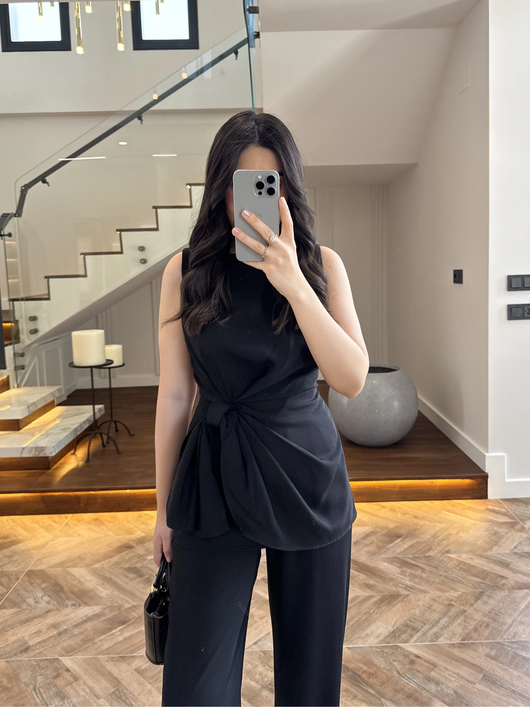 TASARIM BLUZ PANTOLON TAKIM SİYAH-9083