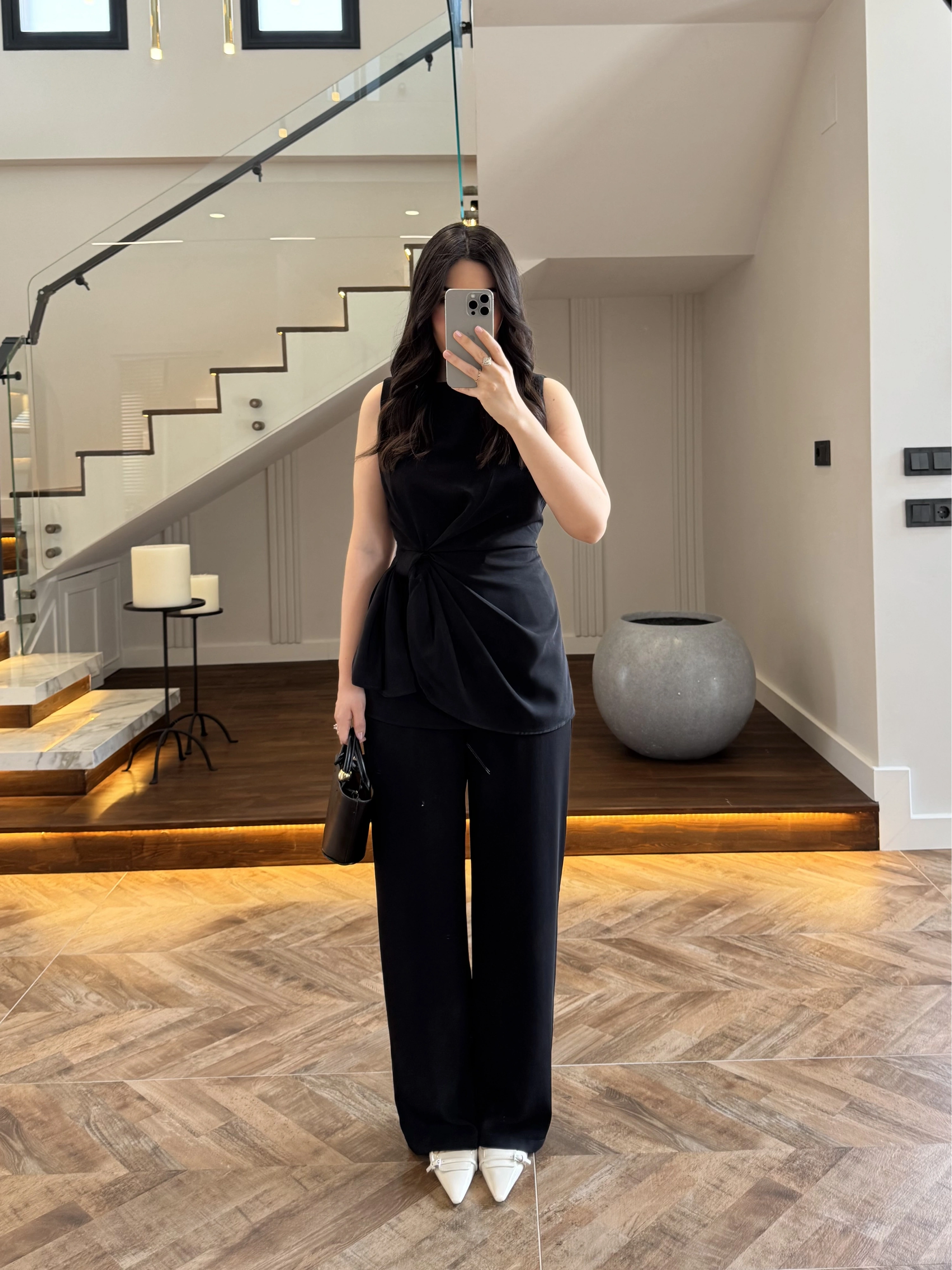 TASARIM BLUZ PANTOLON TAKIM SİYAH-9083