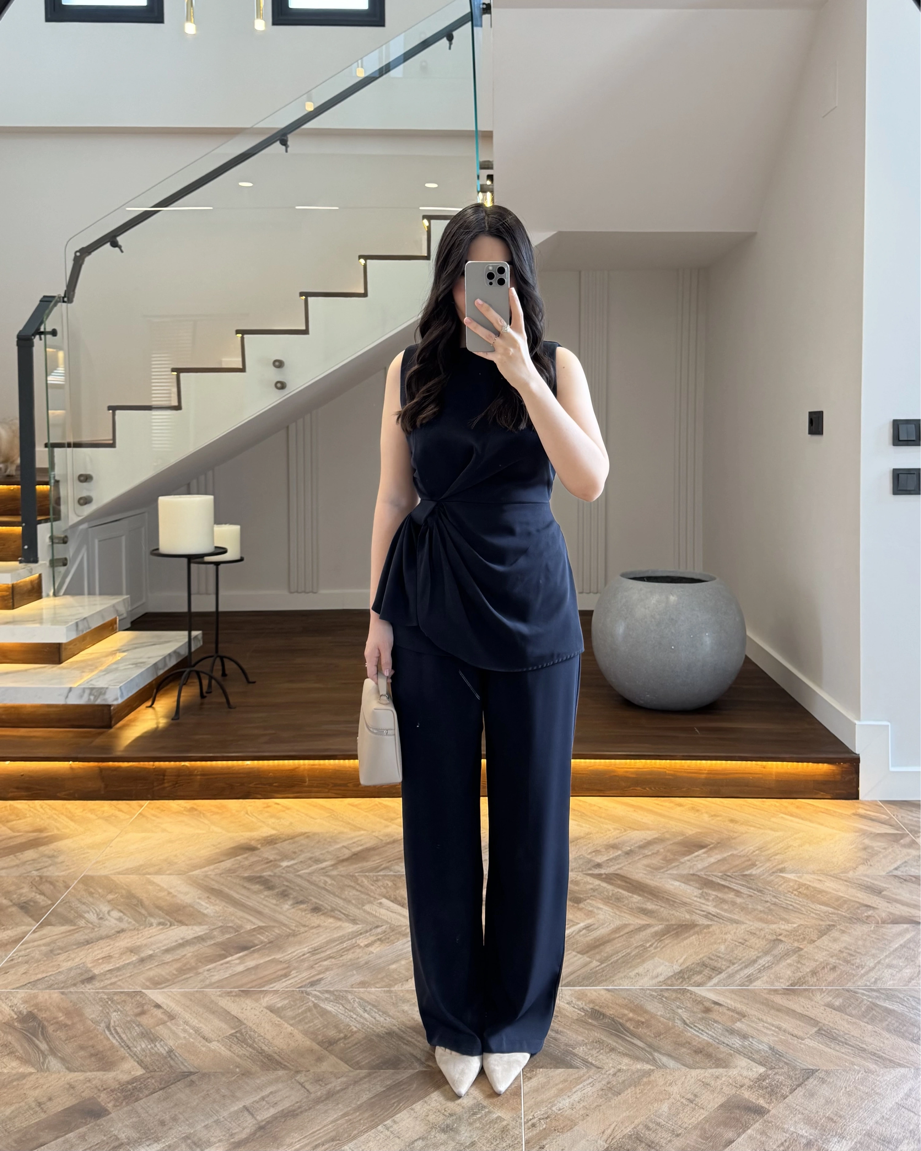 TASARIM BLUZ PANTOLON TAKIM LACİVERT-9083