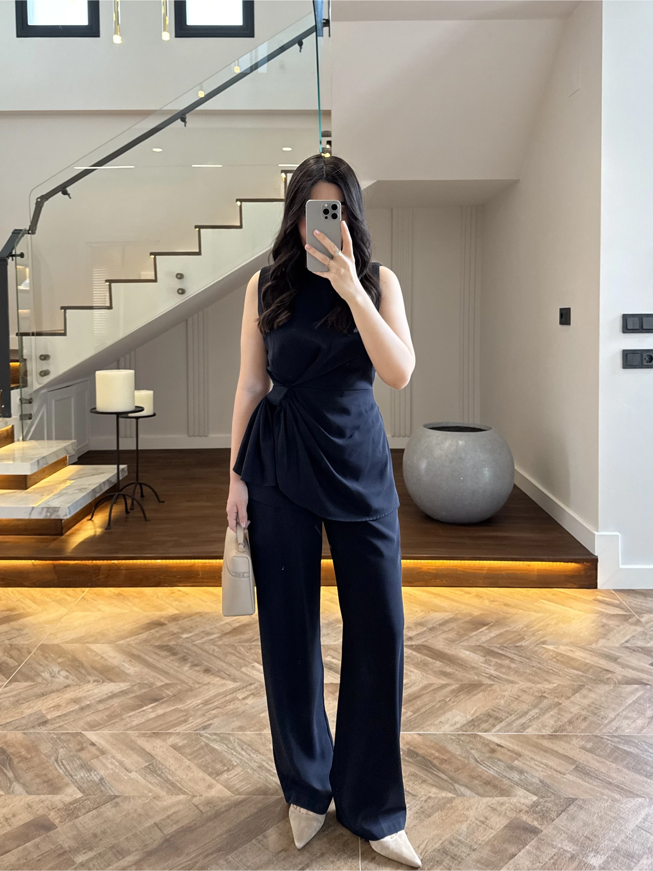 TASARIM BLUZ PANTOLON TAKIM LACİVERT-9083