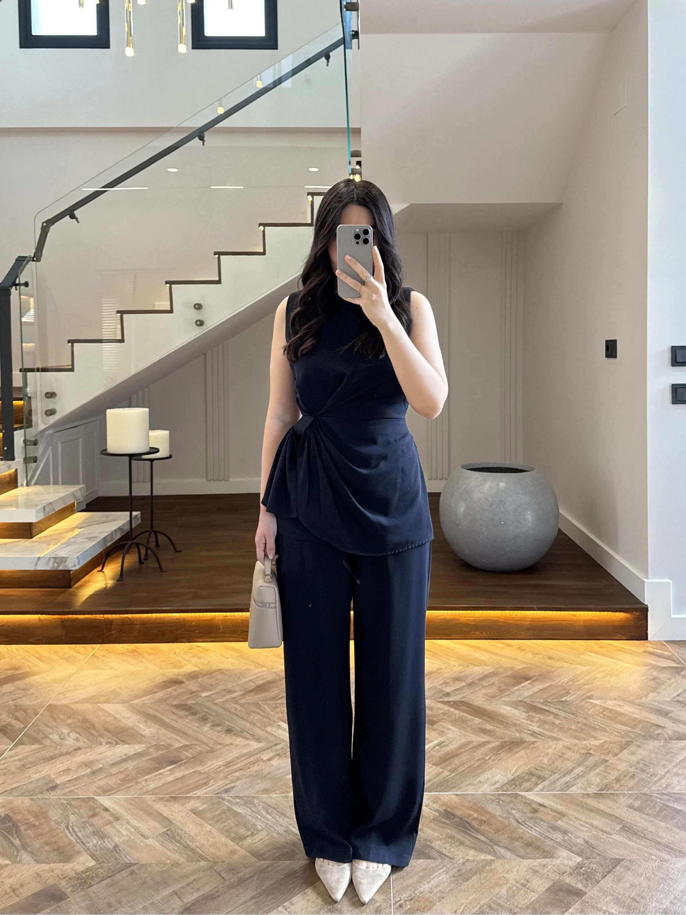 TASARIM BLUZ PANTOLON TAKIM LACİVERT-9083