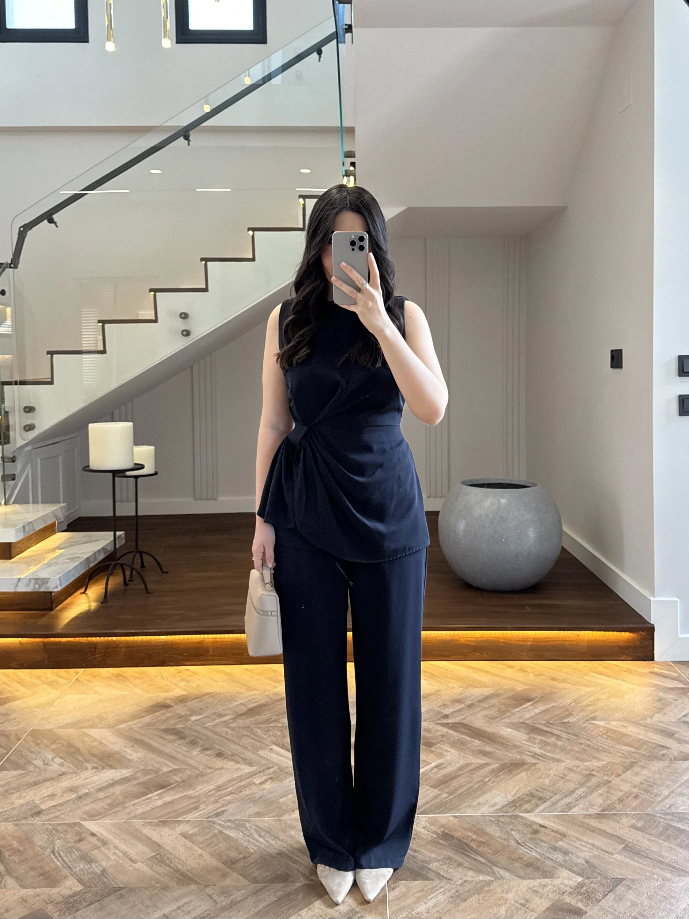 TASARIM BLUZ PANTOLON TAKIM LACİVERT-9083