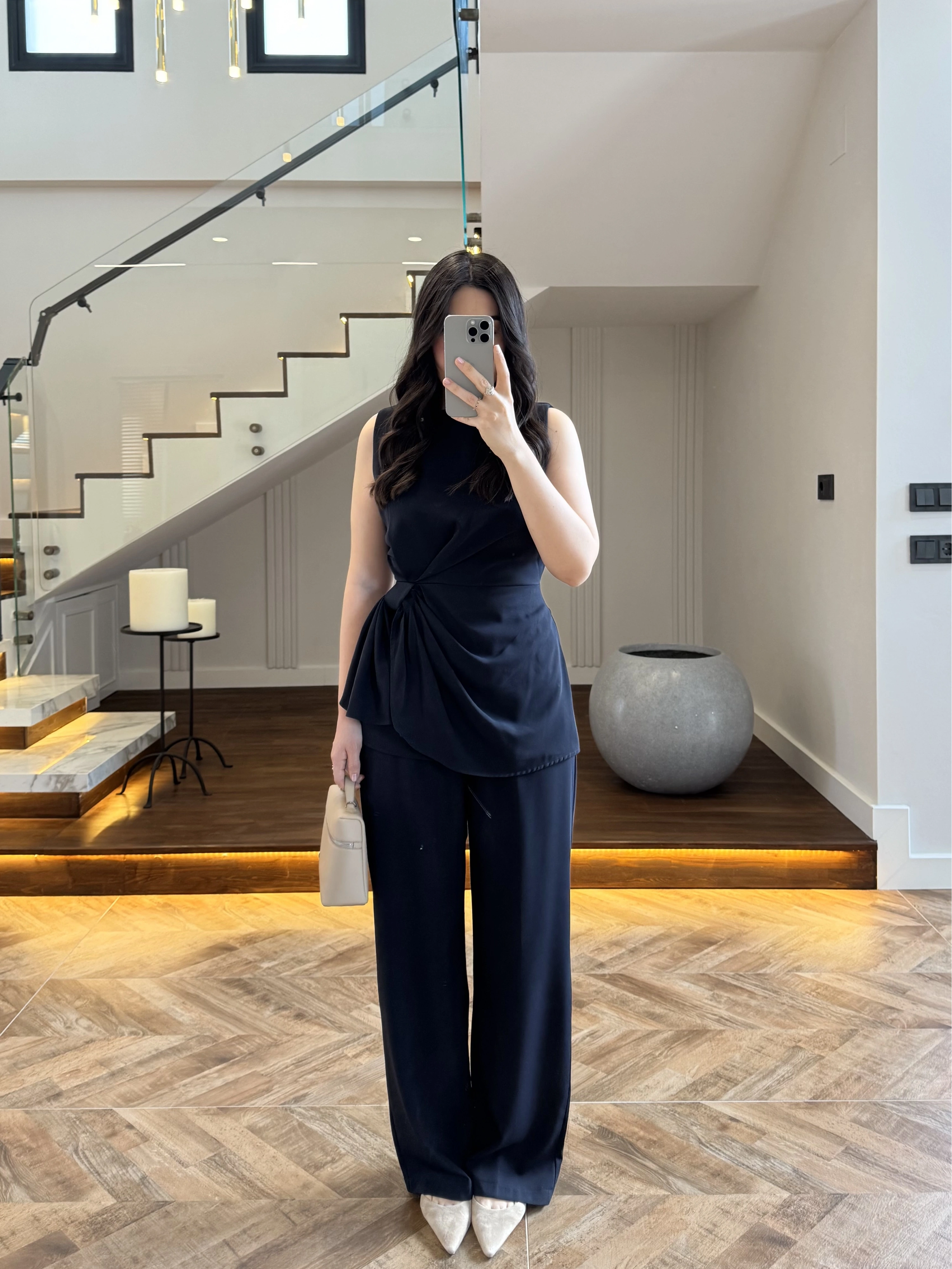 TASARIM BLUZ PANTOLON TAKIM LACİVERT-9083