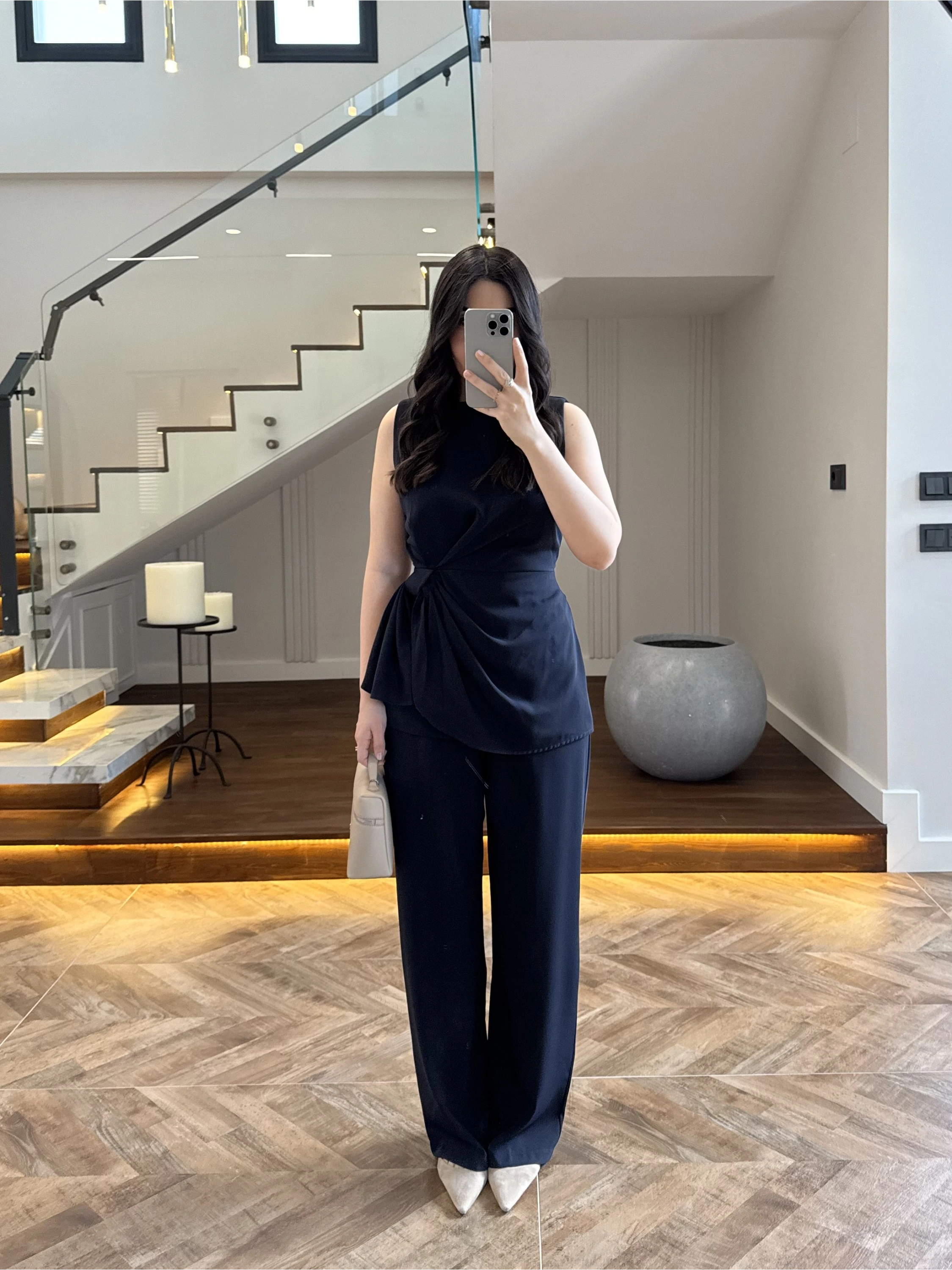 TASARIM BLUZ PANTOLON TAKIM LACİVERT-9083