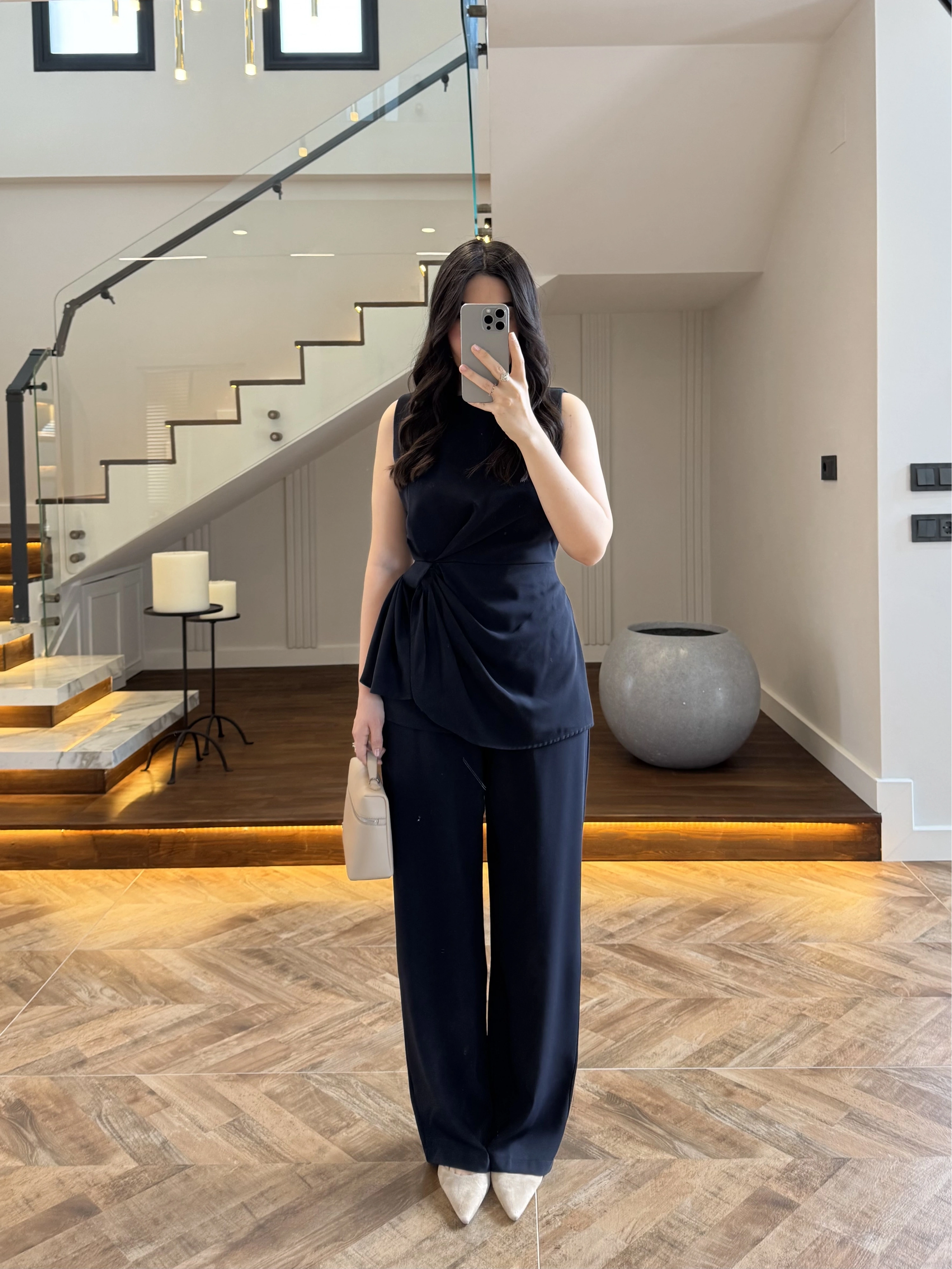 TASARIM BLUZ PANTOLON TAKIM LACİVERT-9083