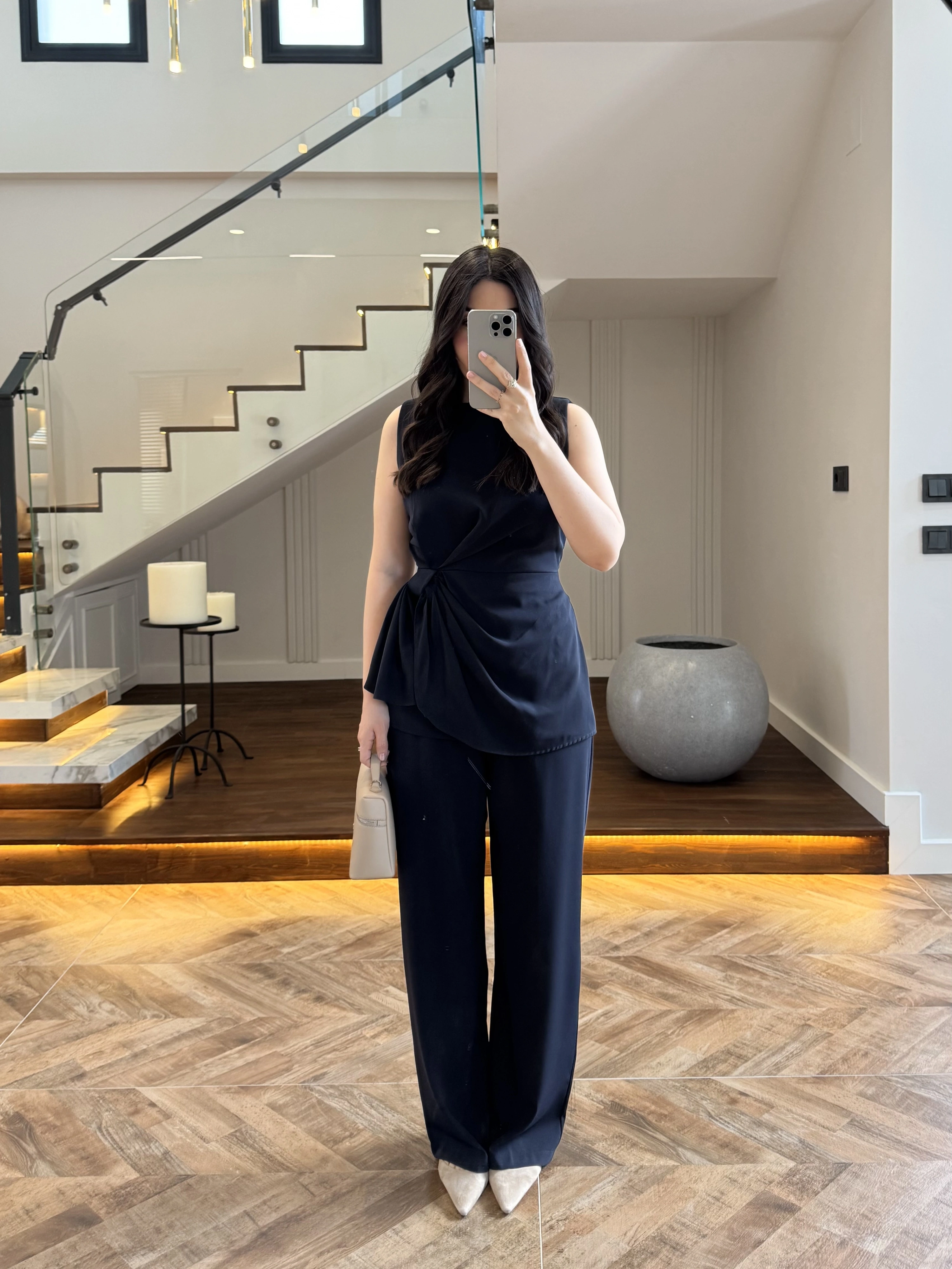 TASARIM BLUZ PANTOLON TAKIM LACİVERT-9083
