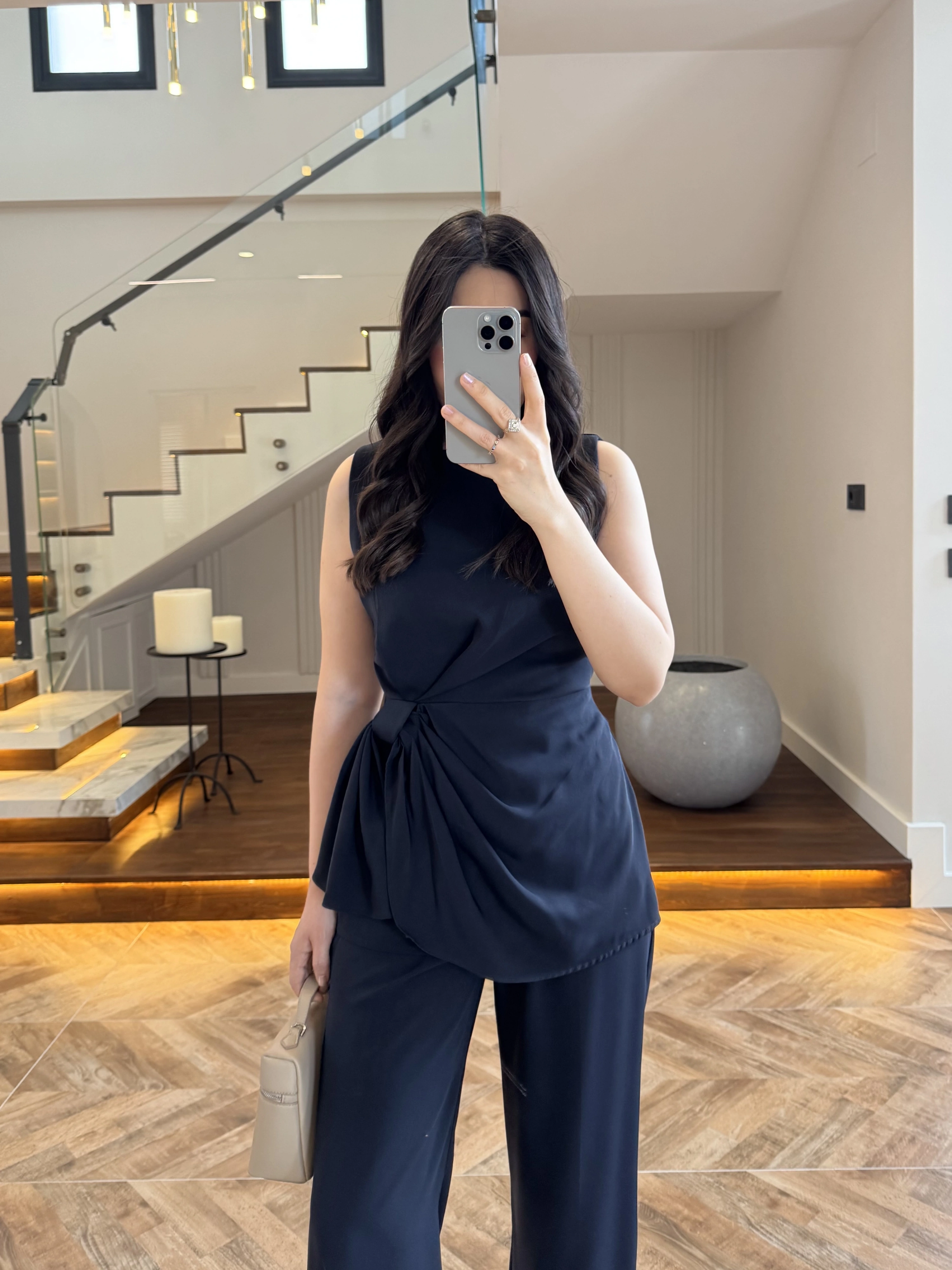 TASARIM BLUZ PANTOLON TAKIM LACİVERT-9083