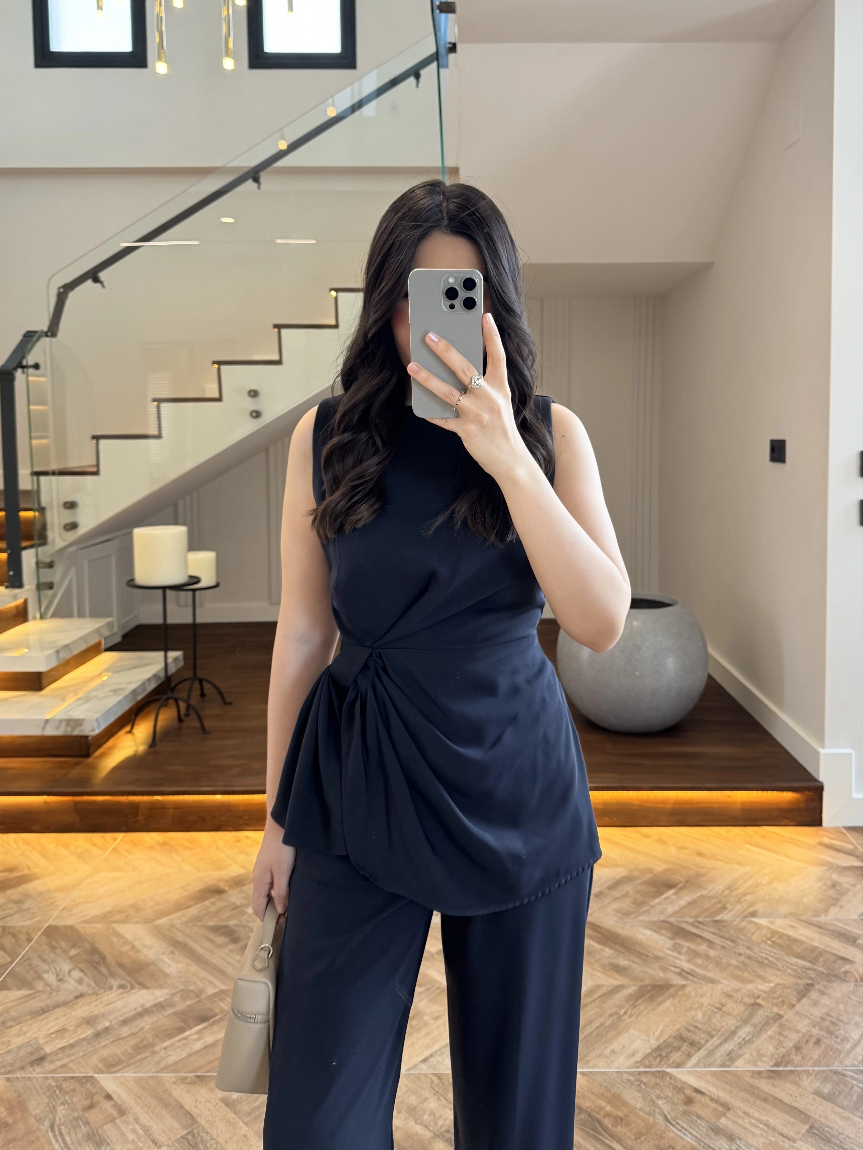 TASARIM BLUZ PANTOLON TAKIM LACİVERT-9083
