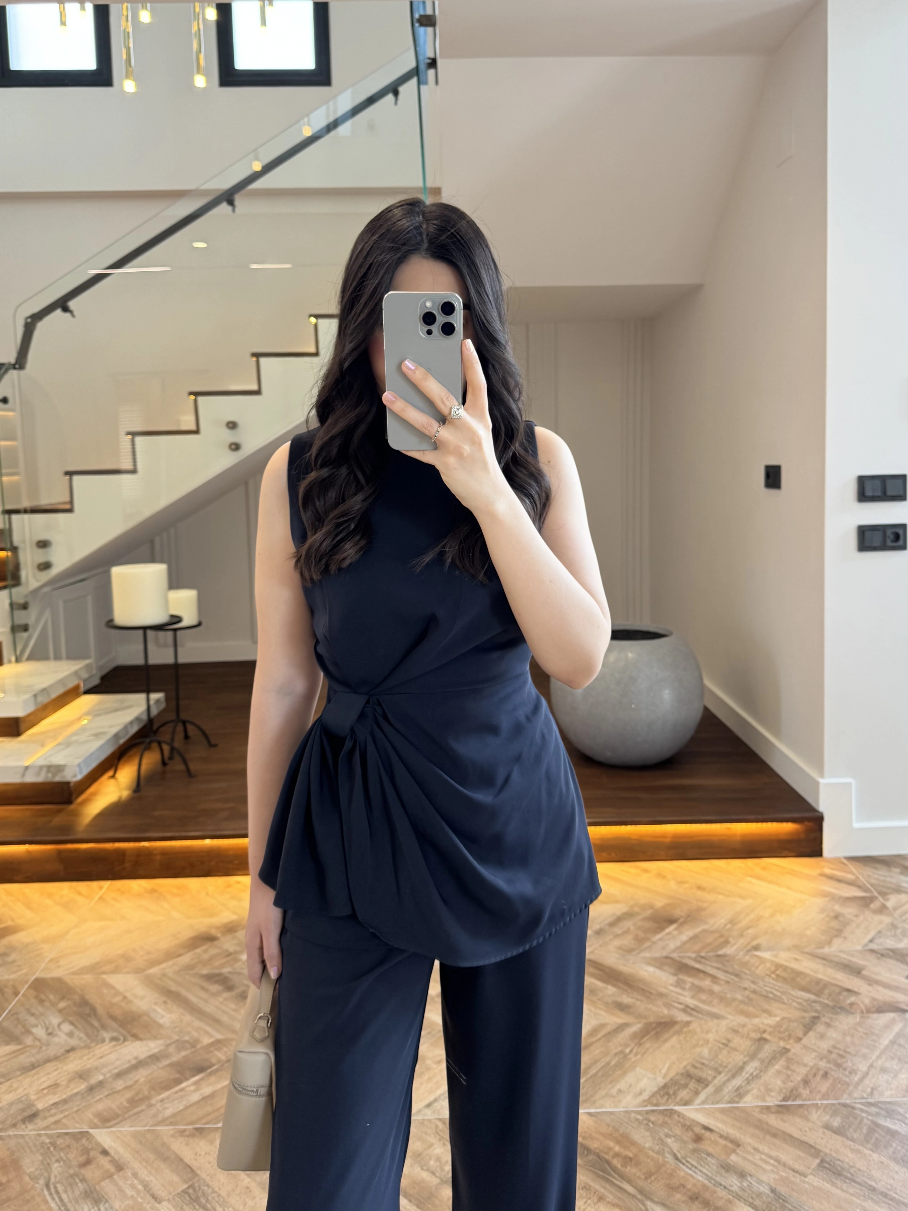 TASARIM BLUZ PANTOLON TAKIM LACİVERT-9083