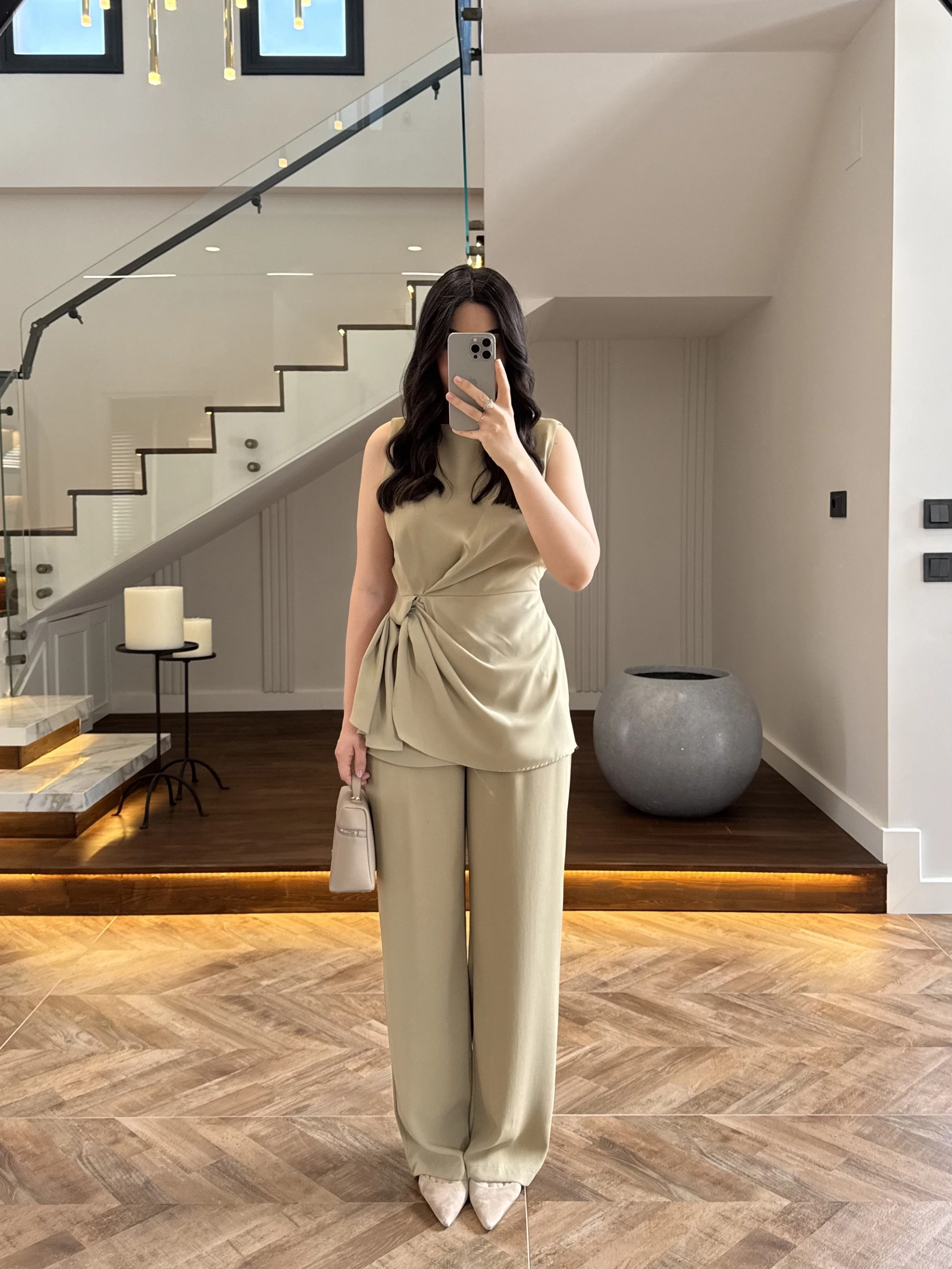 TASARIM BLUZ PANTOLON TAKIM MİNT-9083