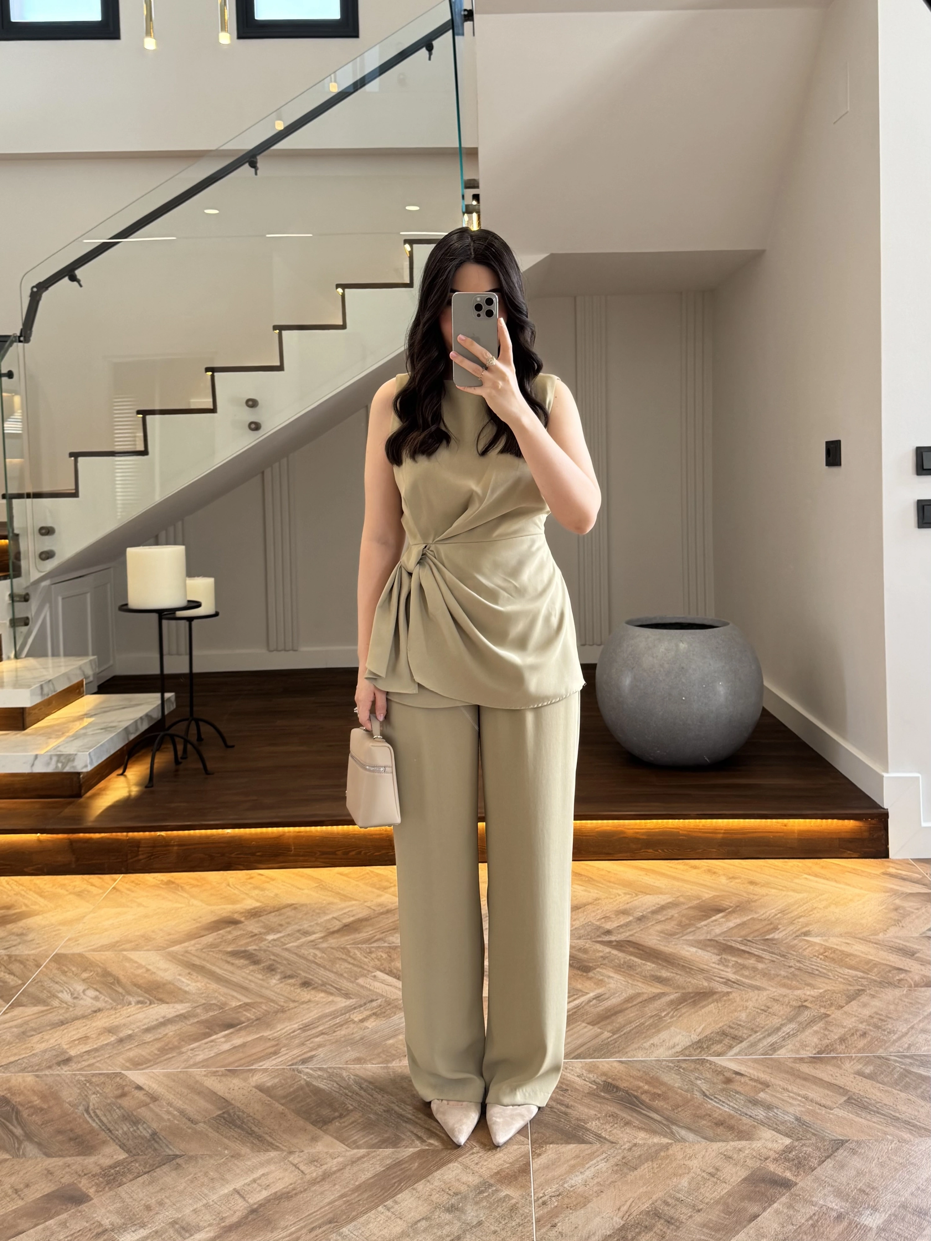 TASARIM BLUZ PANTOLON TAKIM MİNT-9083