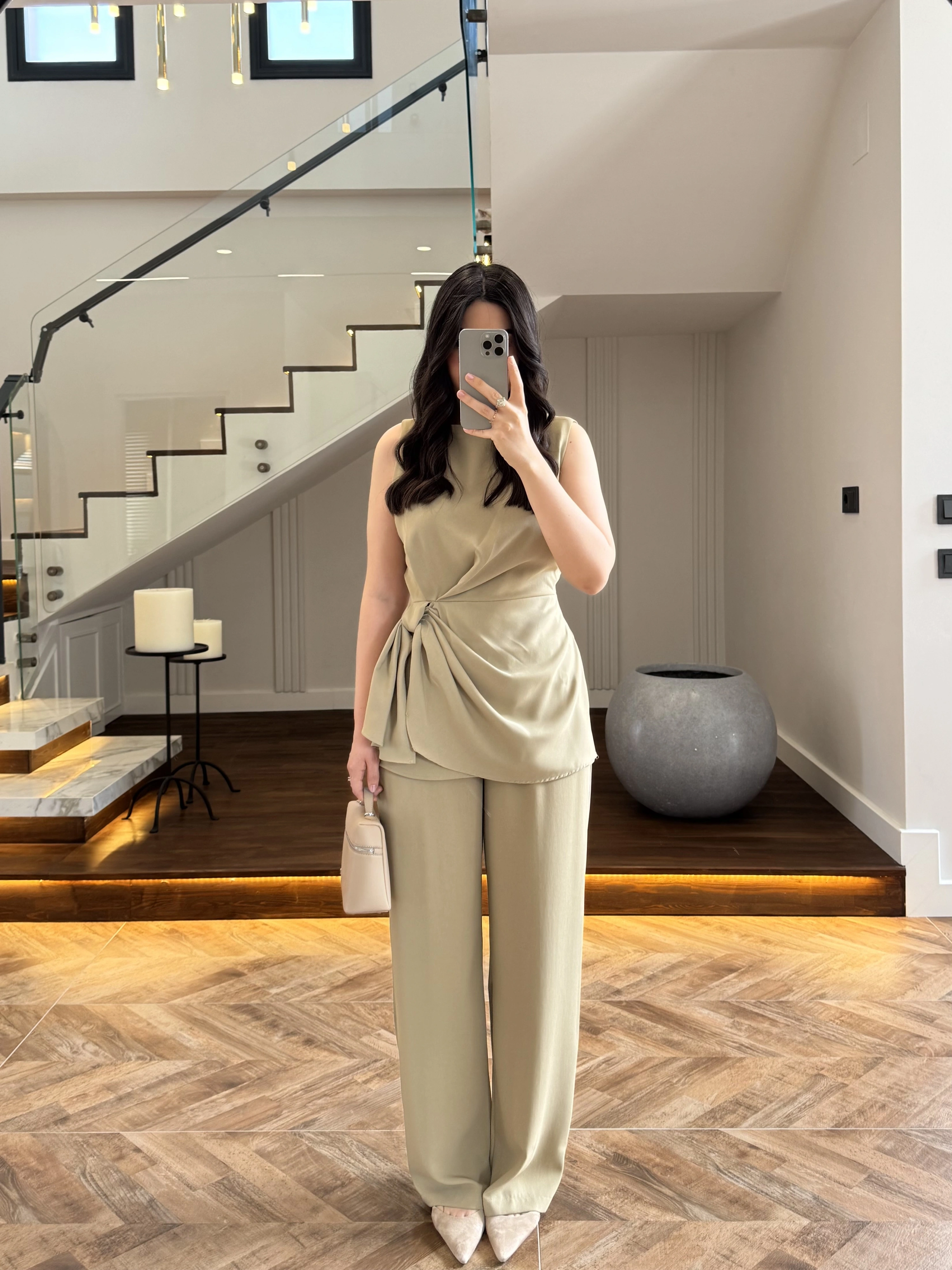 TASARIM BLUZ PANTOLON TAKIM MİNT-9083
