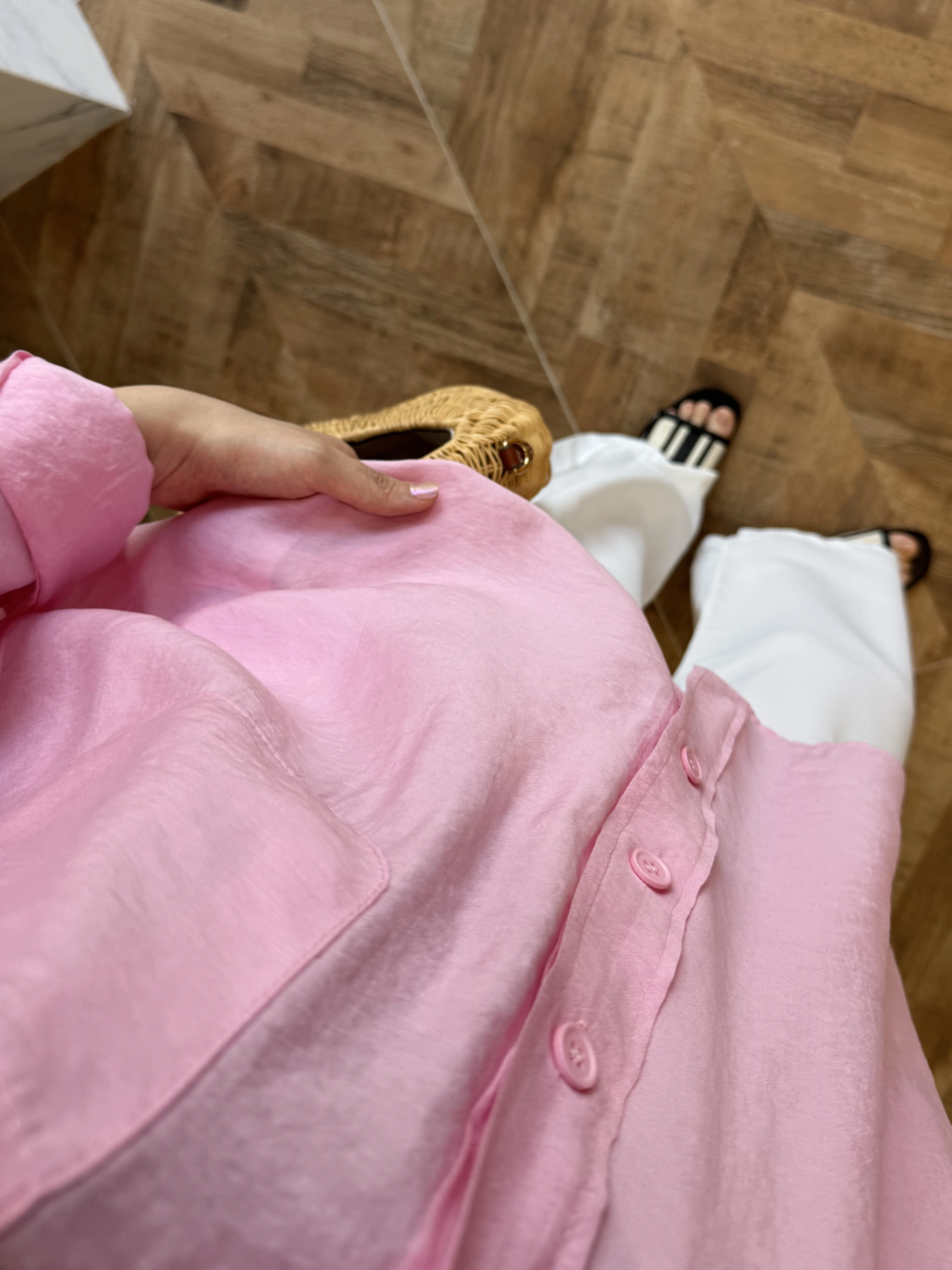 PEMBE DÜŞÜK OMUZ TENSEL GÖMLEK-4612