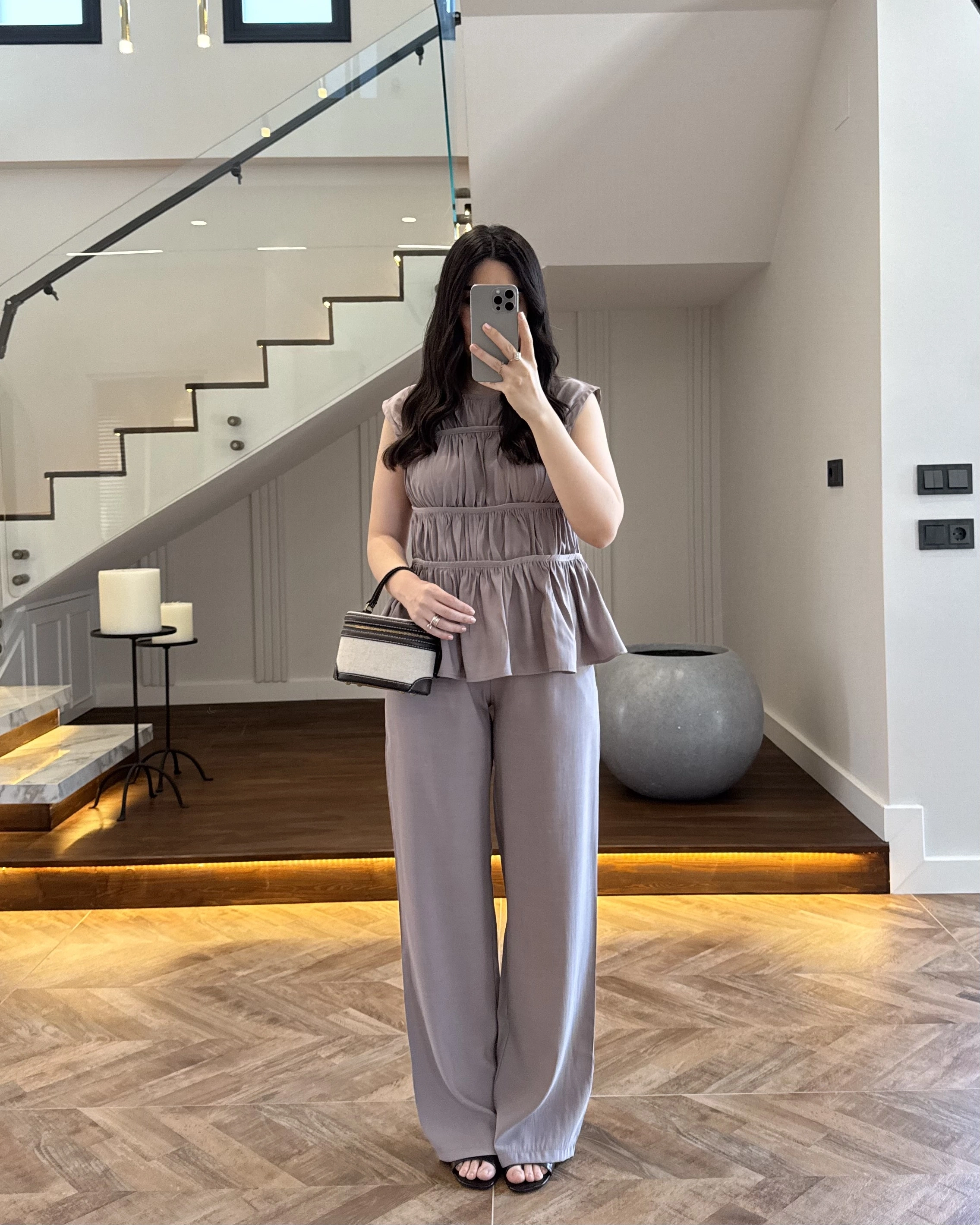 VİZON TENSEL NEVÜRLÜ BLUZ PANTOLON TAKIM-250483