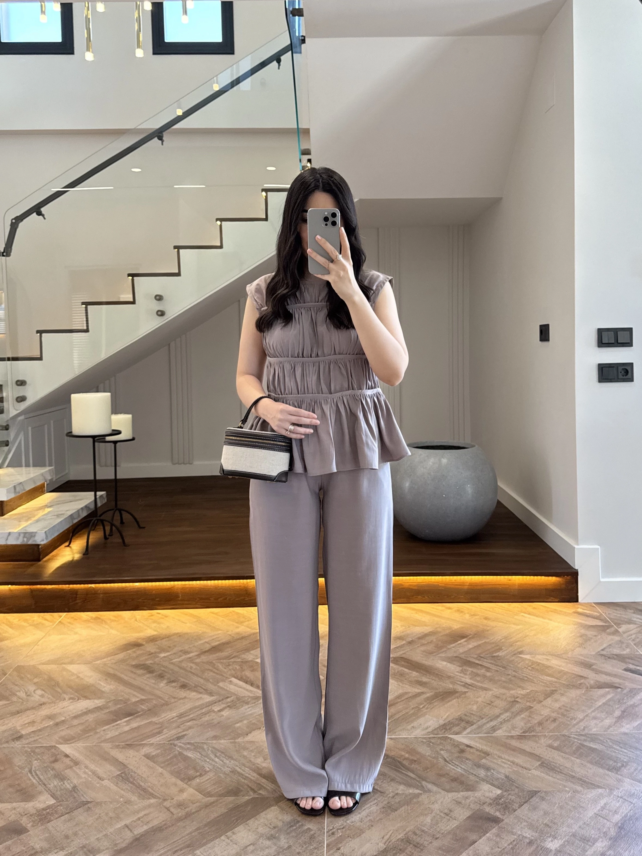 VİZON TENSEL NEVÜRLÜ BLUZ PANTOLON TAKIM-250483