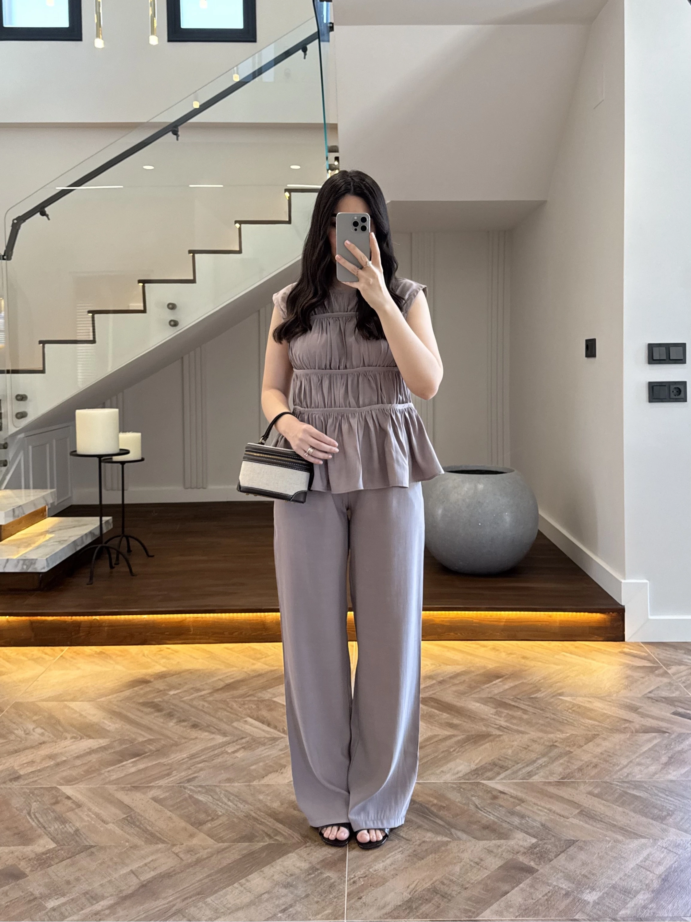 VİZON TENSEL NEVÜRLÜ BLUZ PANTOLON TAKIM-250483