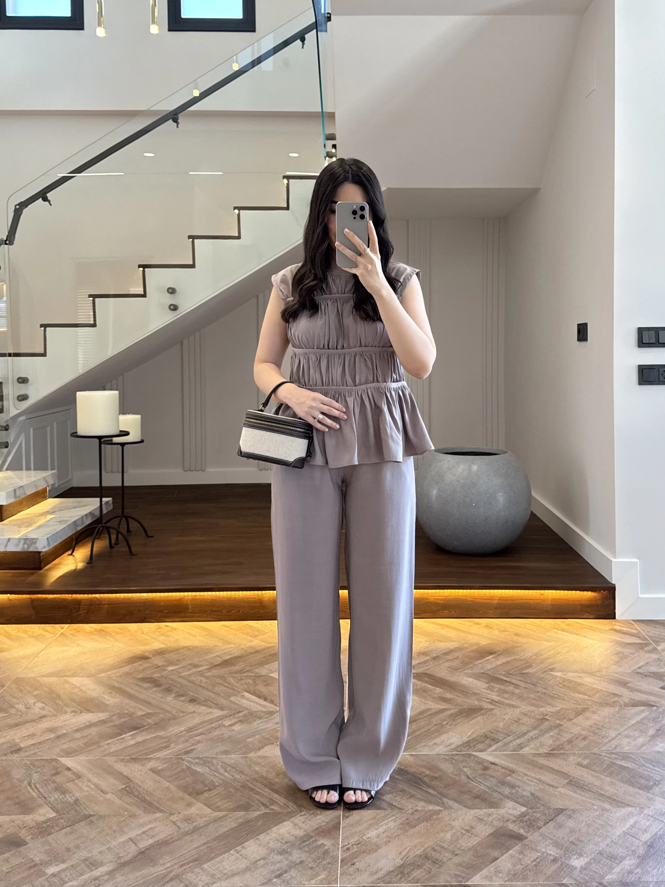 VİZON TENSEL NEVÜRLÜ BLUZ PANTOLON TAKIM-250483