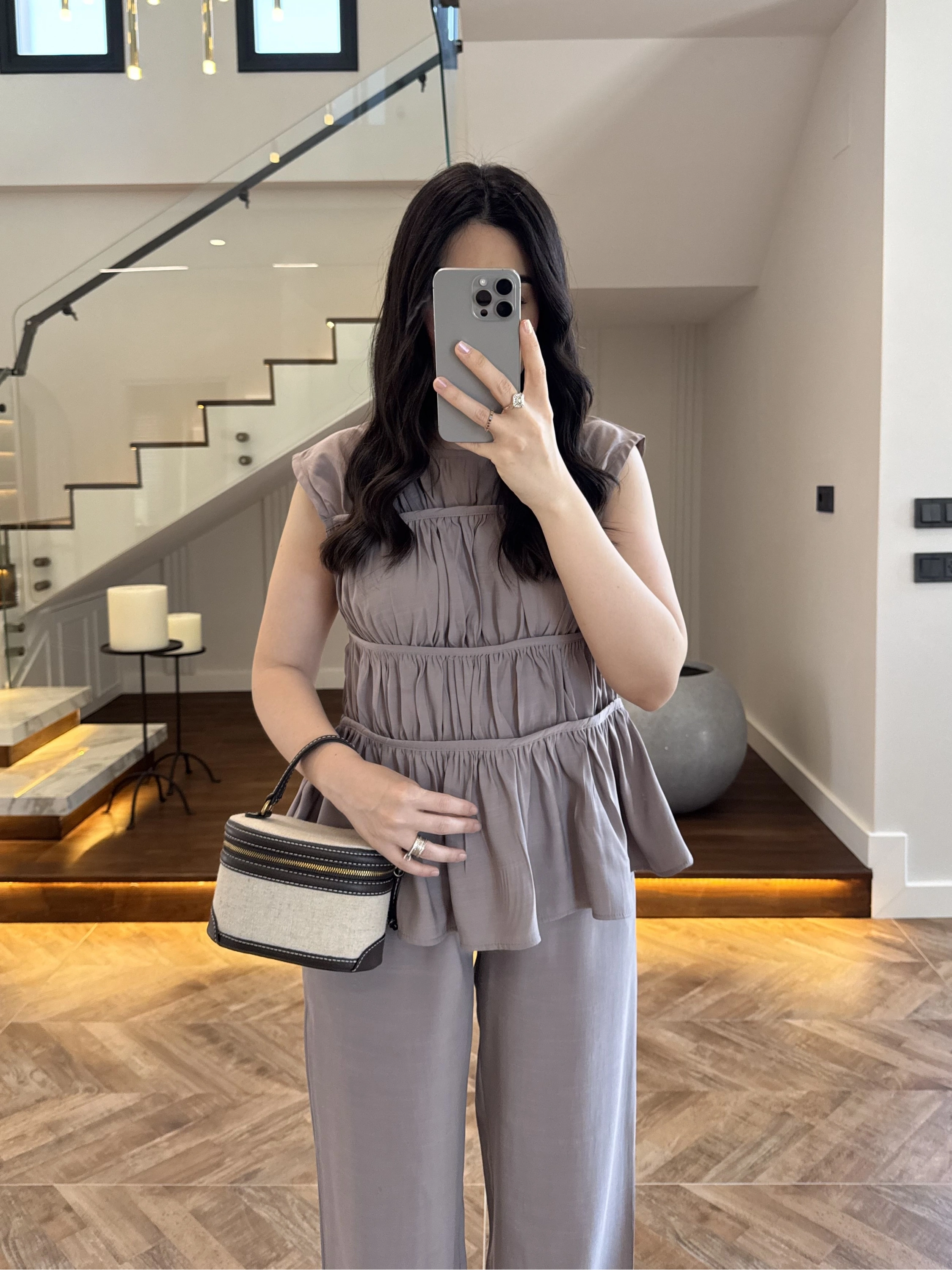 VİZON TENSEL NEVÜRLÜ BLUZ PANTOLON TAKIM-250483