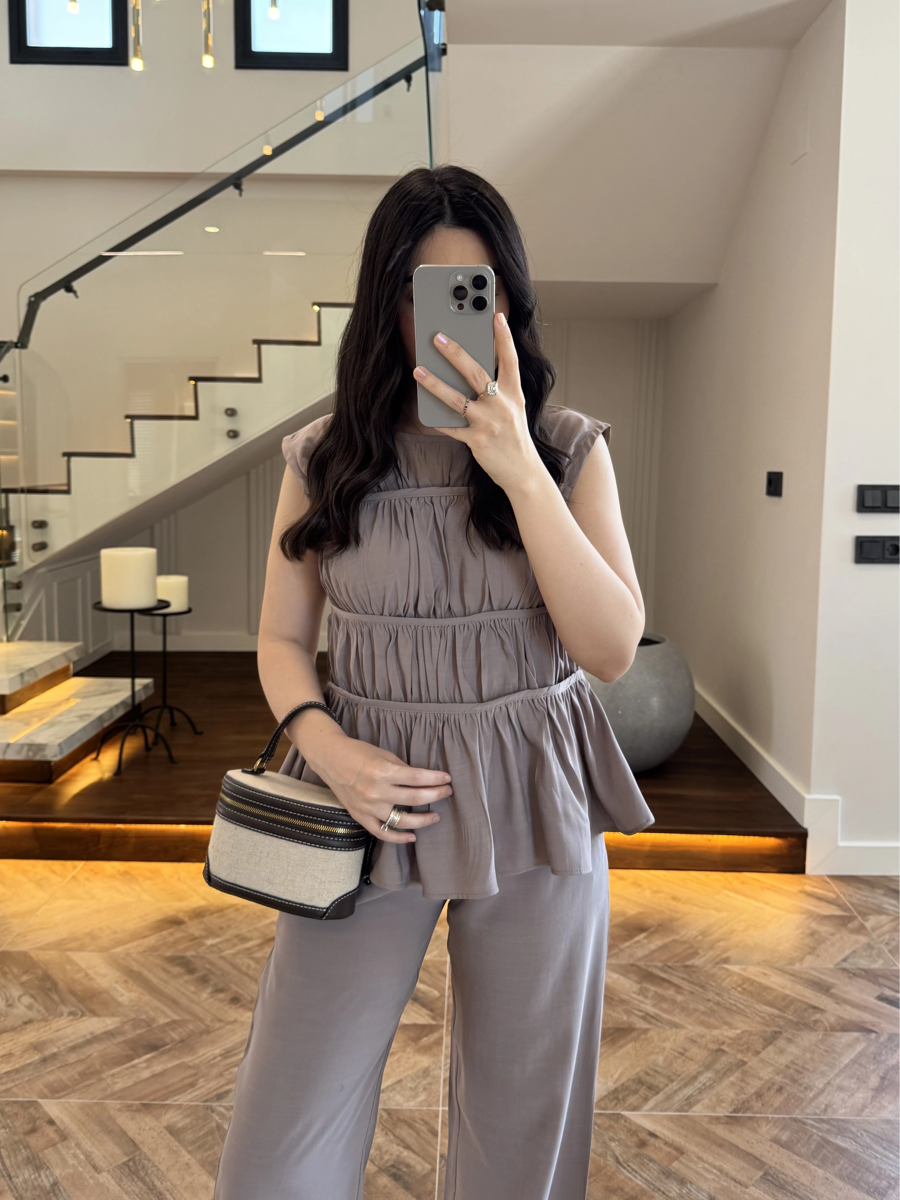 VİZON TENSEL NEVÜRLÜ BLUZ PANTOLON TAKIM-250483
