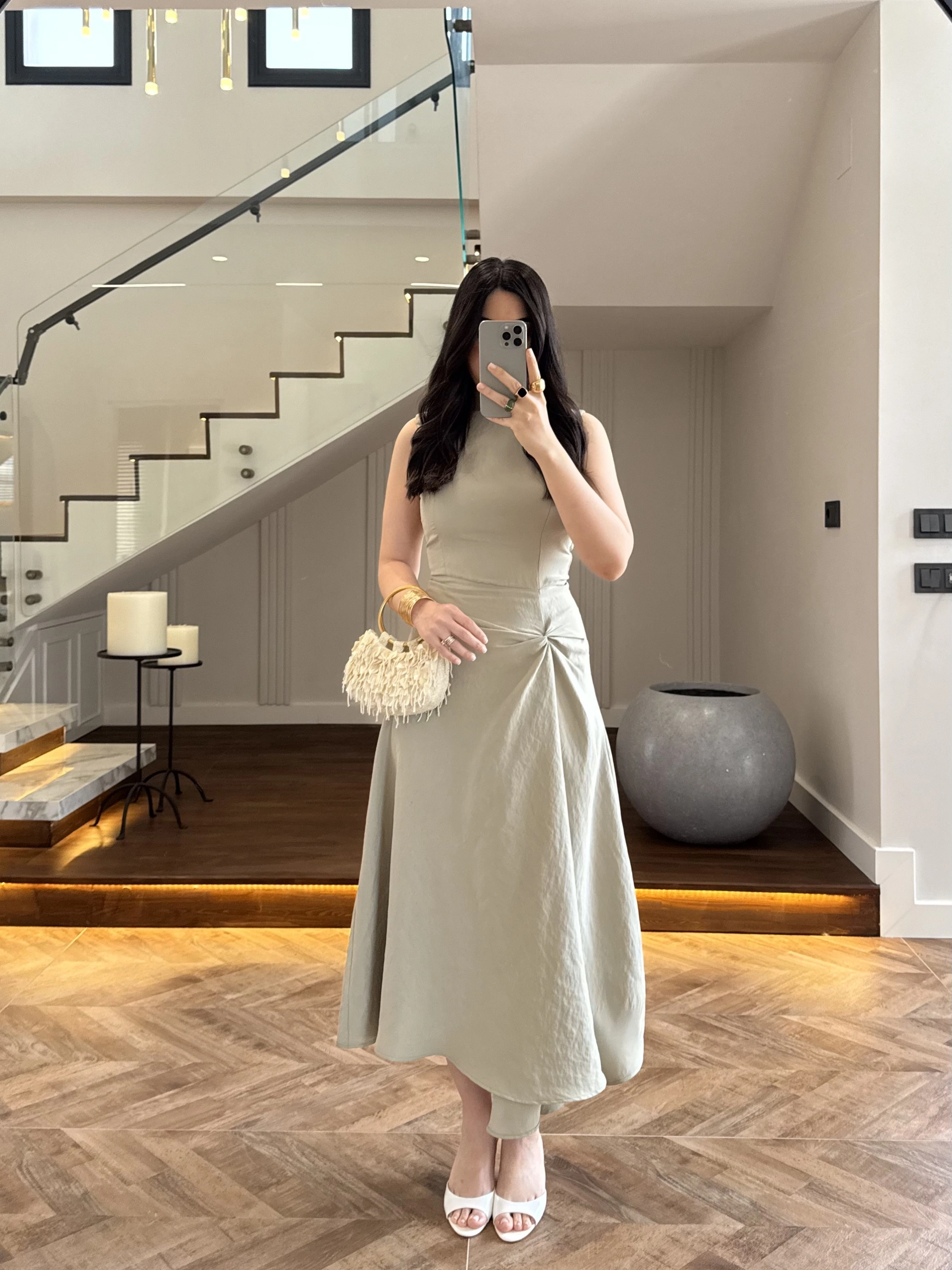 MİNT DÜĞÜM DETAY KOLSUZ ELBİSE -2386