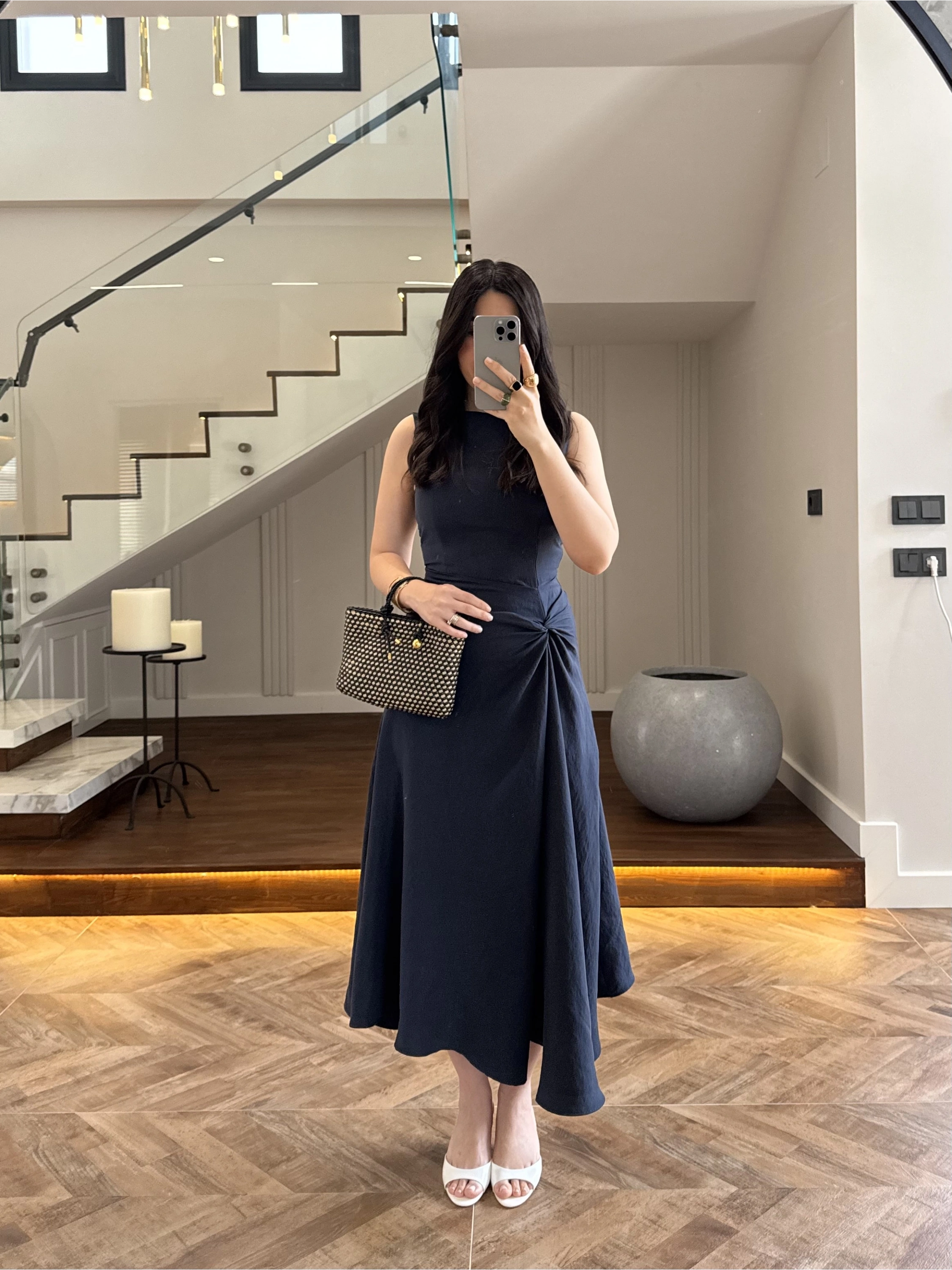 LACİVERT DÜĞÜM DETAY KOLSUZ ELBİSE -2386